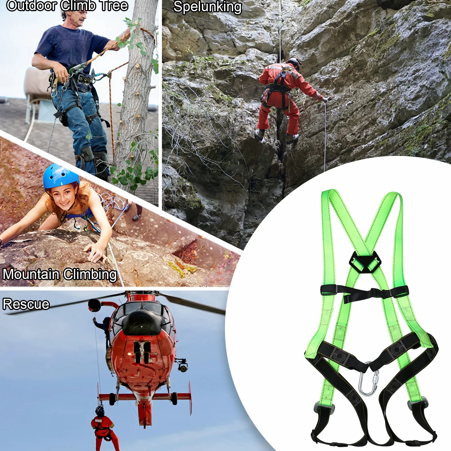 Correa de recogida con mosquetón de rosca, cinturón de seguridad profesional de cuerpo completo, anclaje protección contra caídas, hasta 100 kg