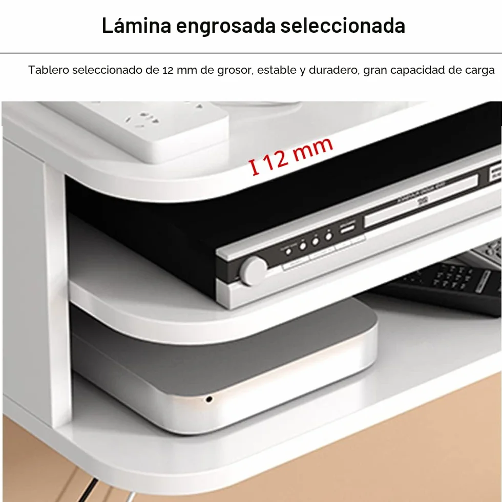 Estante de Pared para Router WiFi y Decodificador, 3 Niveles, Blanco | Madera maciza de 12 mm, diseño abierto y 3 niveles; permite organizar cables, no bloquea la señal y es fácil de limpiar.