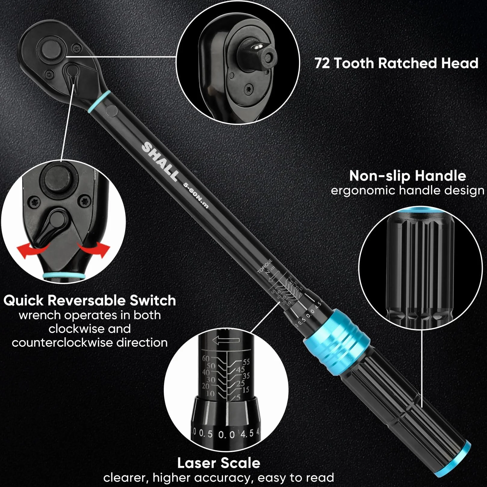 SHALL Juego de llaves dinamométricas de 3/8" de 11 piezas (5-60 Nm), adecuadas para el mantenimiento de automóviles y motocicletas, con poste de extensión y caja de almacenamiento