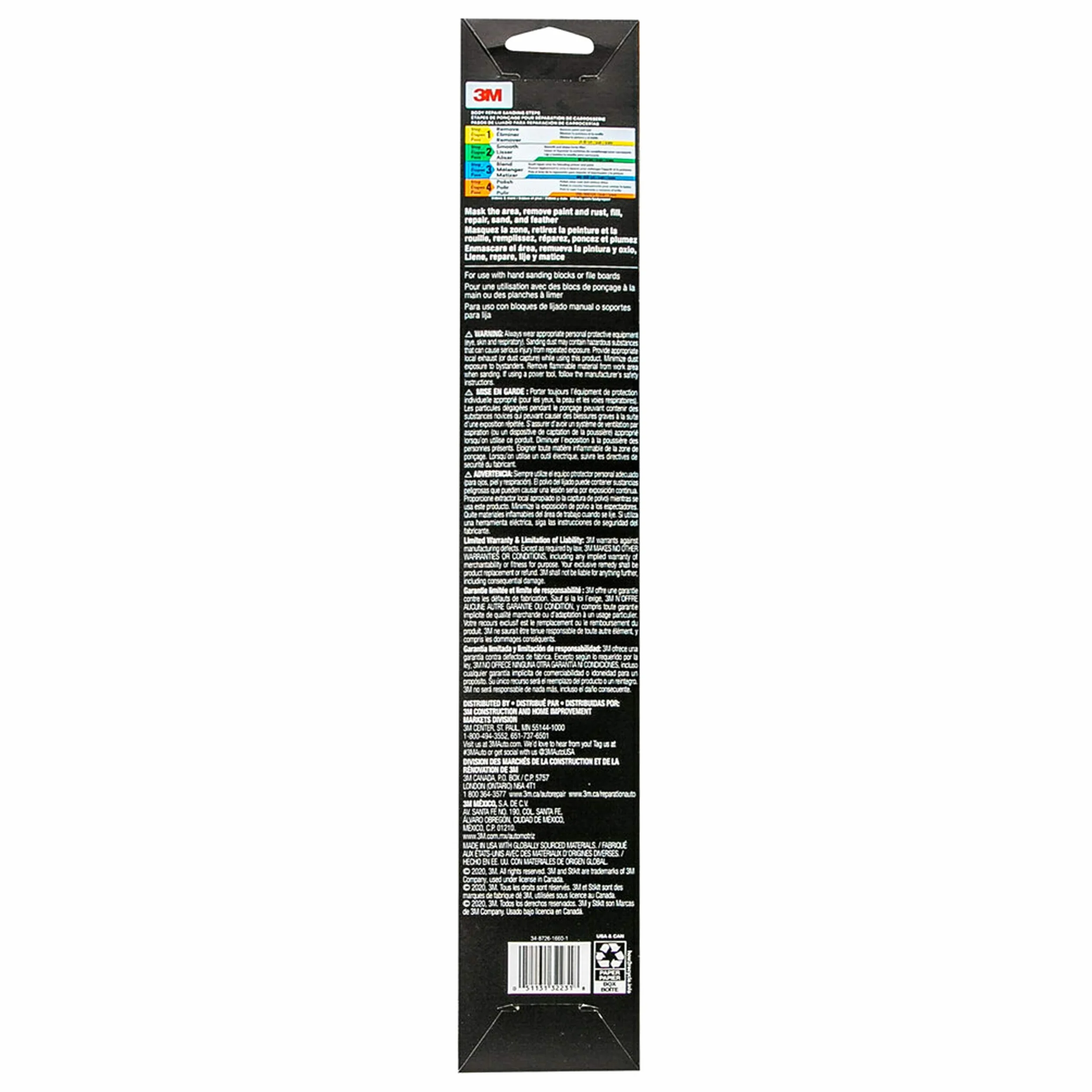 3M Green Corps Hojas de archivo, 32231, grano 40, 2-3/4" x 16 1/2", 5 hojas por paquete