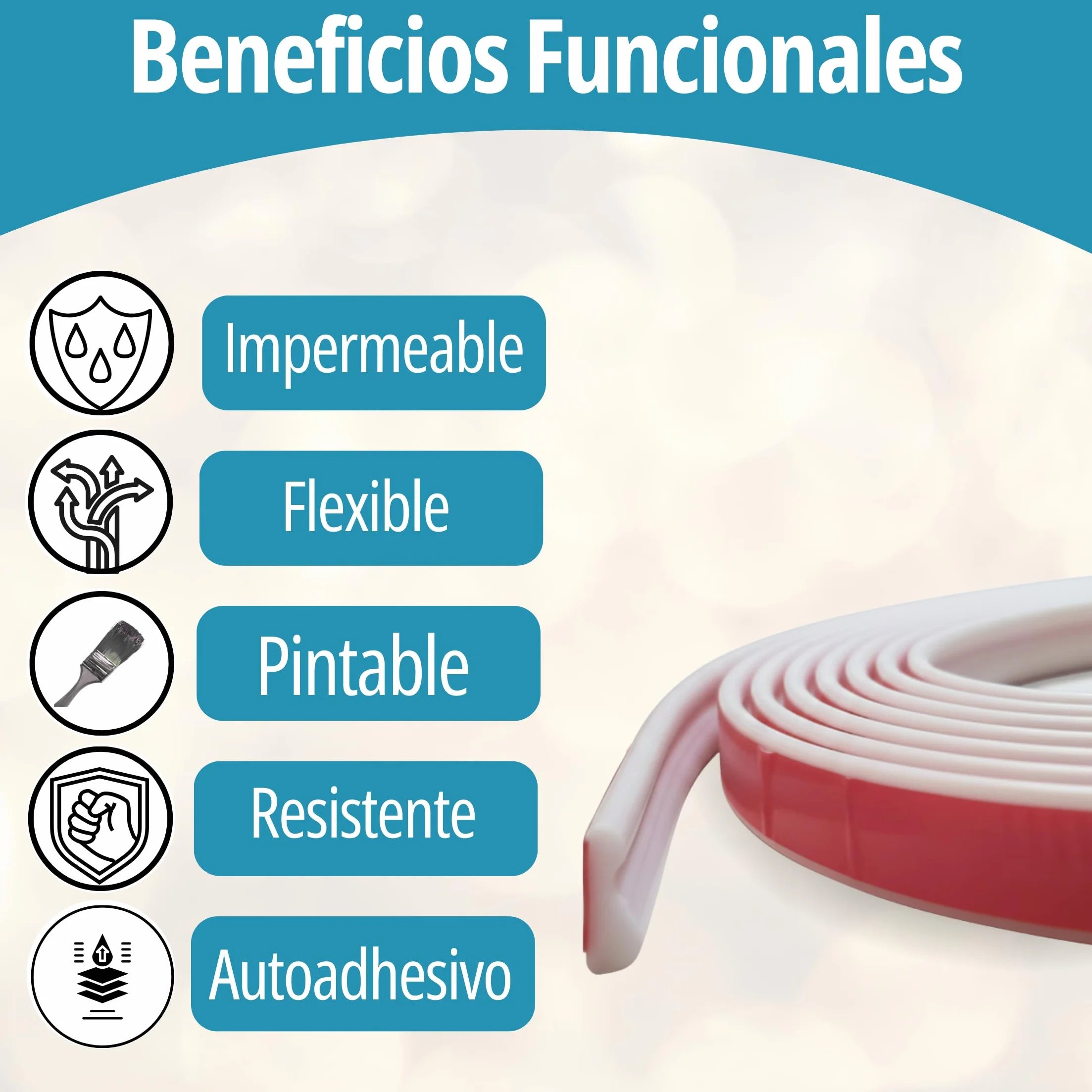 Moldura decorativa de pared autoadhesiva PVC flexible 5 m x 2,3 cm blanca interior