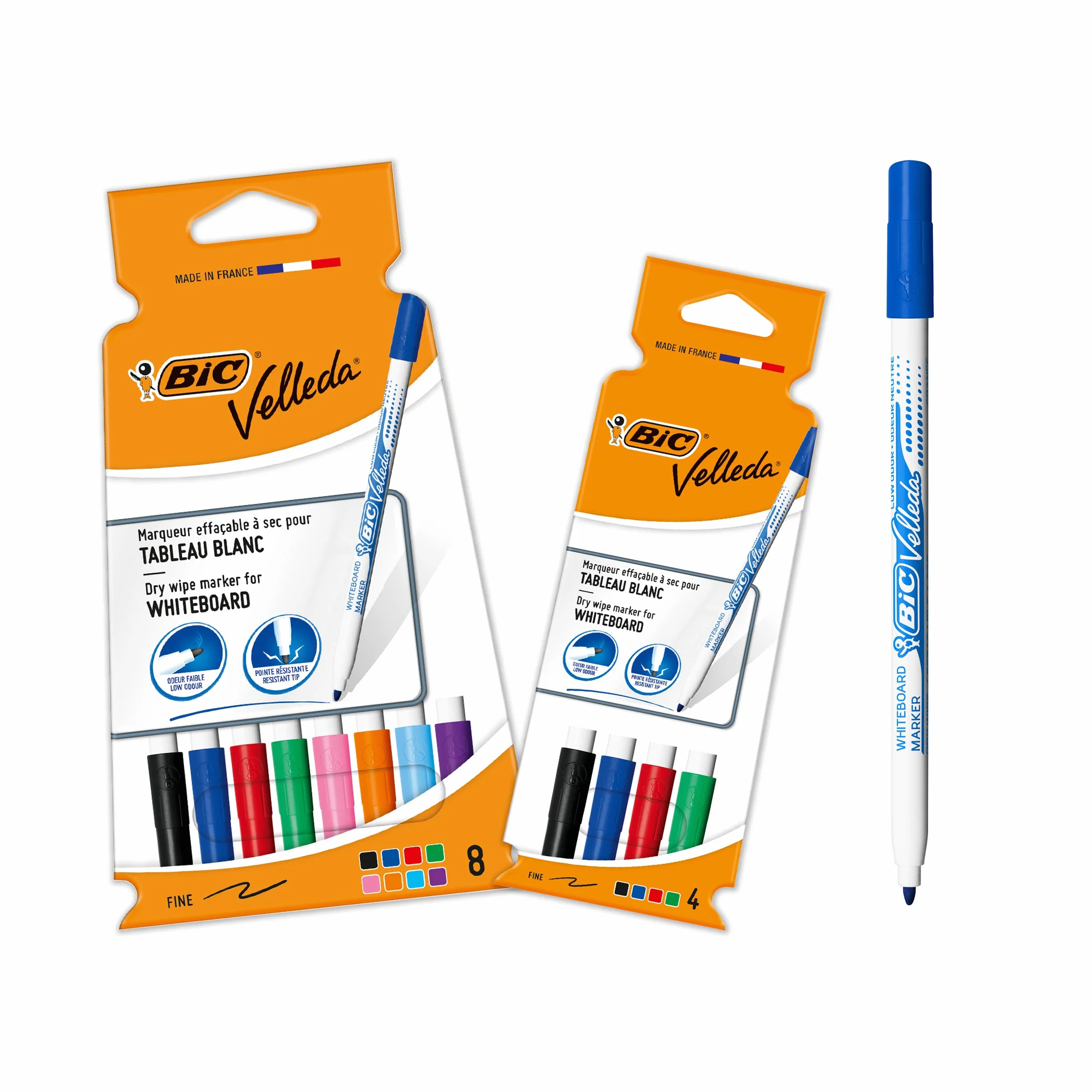 BIC Velleda, rotuladores de pizarra blanca, punta fina, ideal para los niños, colores surtidos, set de 12