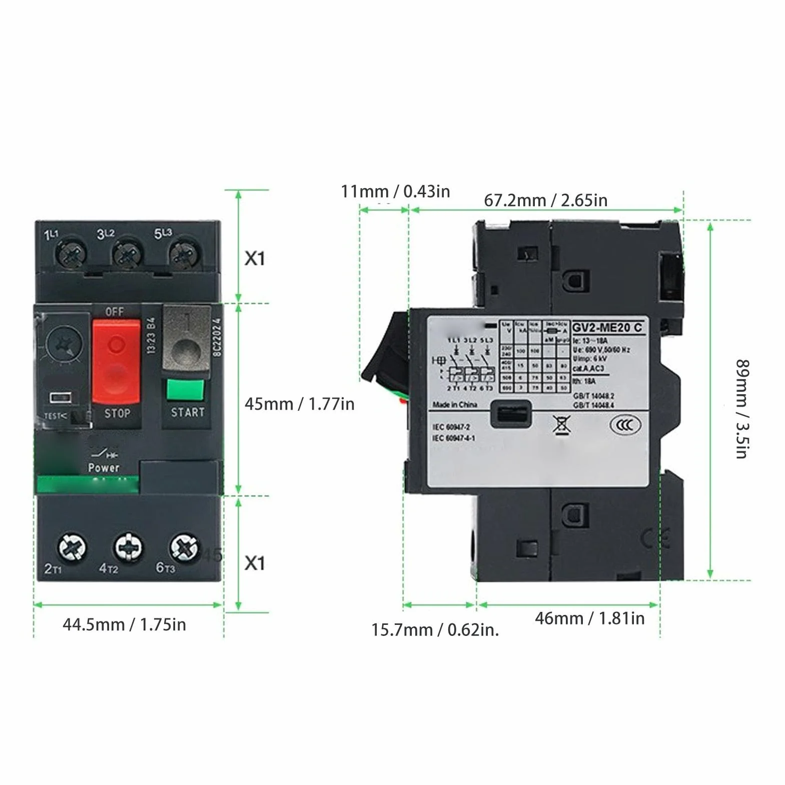 Disyuntor de Motor AC690V Botón de Arranque de Motor Manual Montaje en Riel de Guía Motor Térmico para Protección del Motor (GV2-ME14 6-10A)