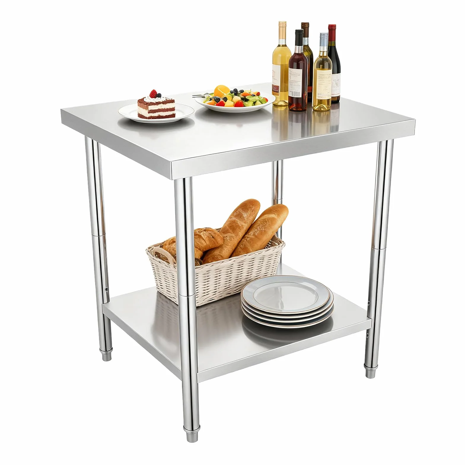 Mesa de Acero Inoxidable 60 x 45 cm con Ruedas - Mesa de Trabajo para Cocina