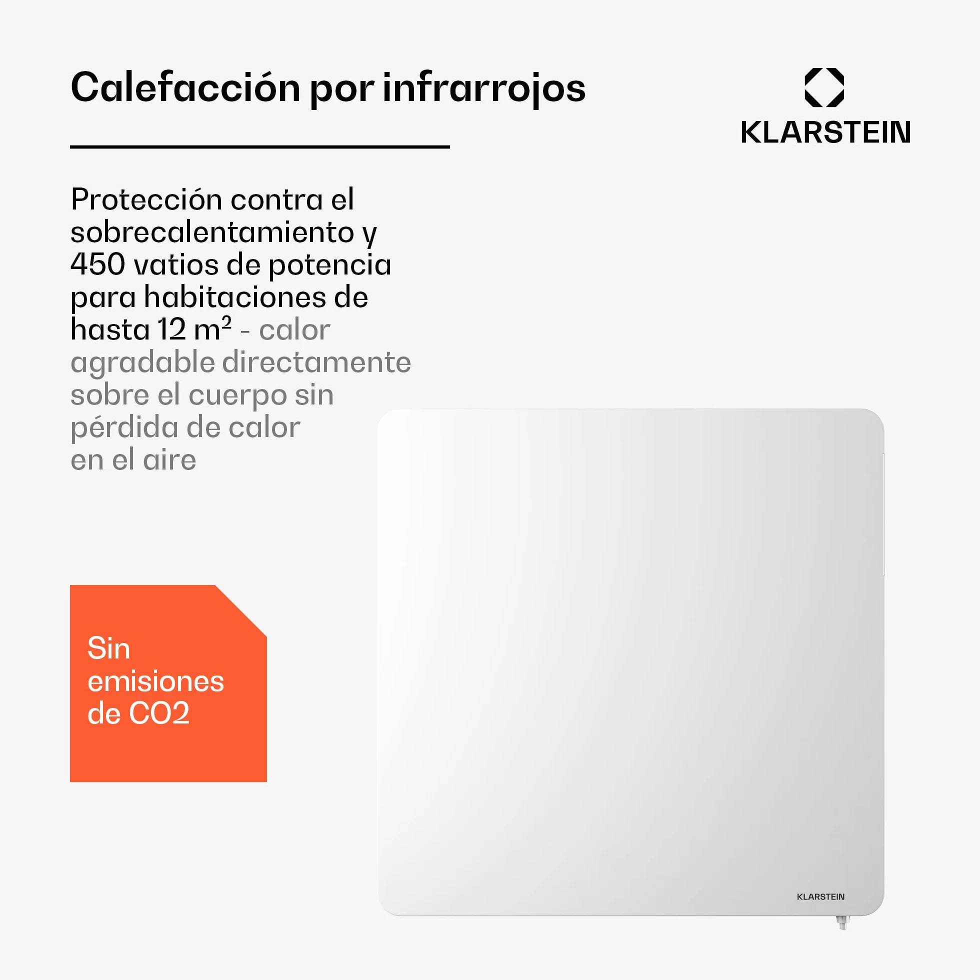 KLARSTEIN Radiador Electrico Bajo Consumo Infrarrojos, Estufa Pared 450W, Detección Ventana Abierta, Temporizador, Emisor Termico, Radiadores Bajo Consumo Electricos sin CO2