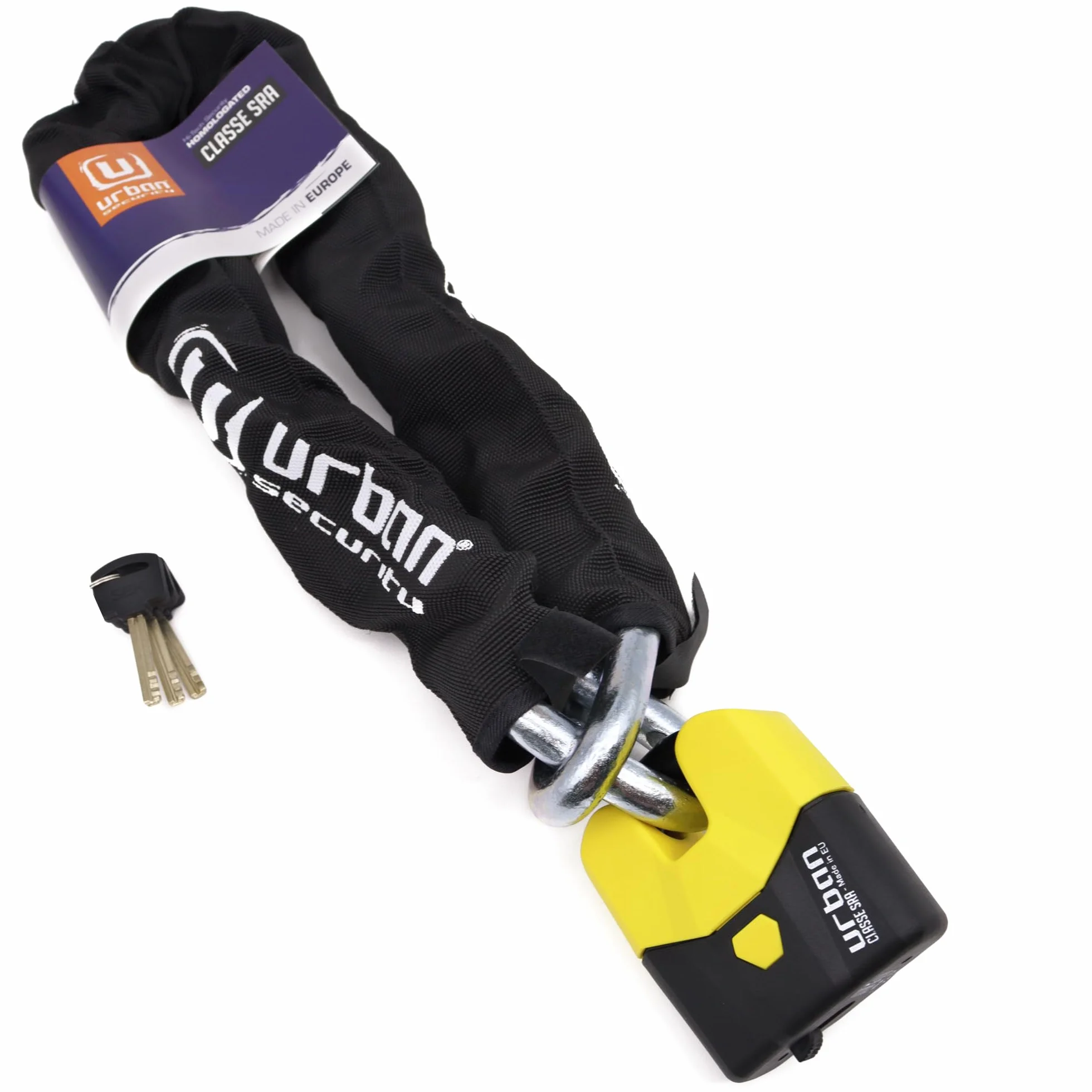 URBAN U8K100 Candado Moto Cadena Antirrobo, Homologación SRA Alta Seguridad, Acero Endurecido ø15, Doble Cierre, Cerradura Anti-Ganzua Anti-Taladro, 100cm para Anclaje Garaje Moto Bicicleta Eléctrica