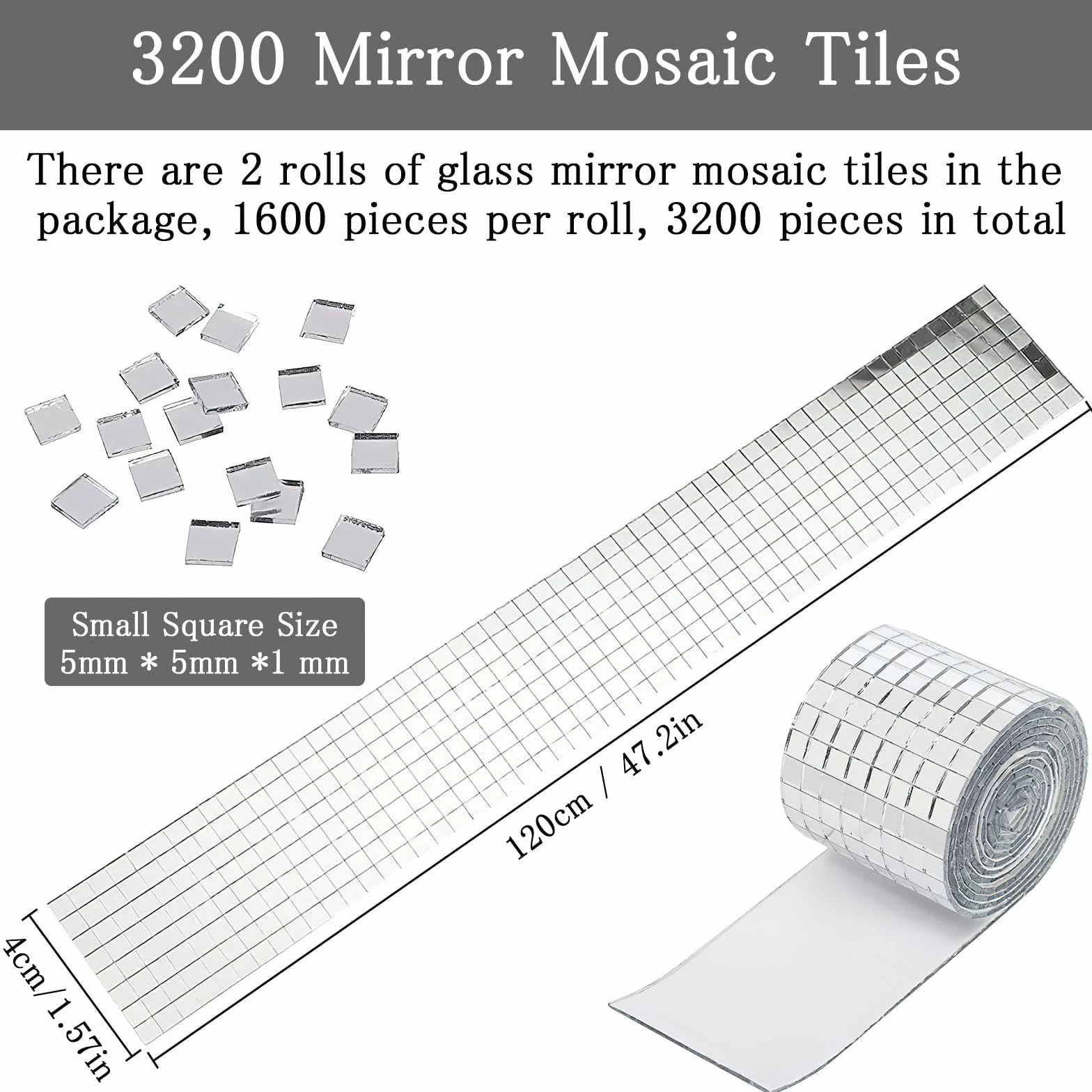 3200 Piezas Azulejos de Mosaico Piastrelle, DAWRIS Azulejos de Vidrio Autoadhesivos Mosaico Adesivo, Pegatinas para Espejos para DIY Manualidades Decoración Pared y Baños Disco Ball (5 x 5 mm)