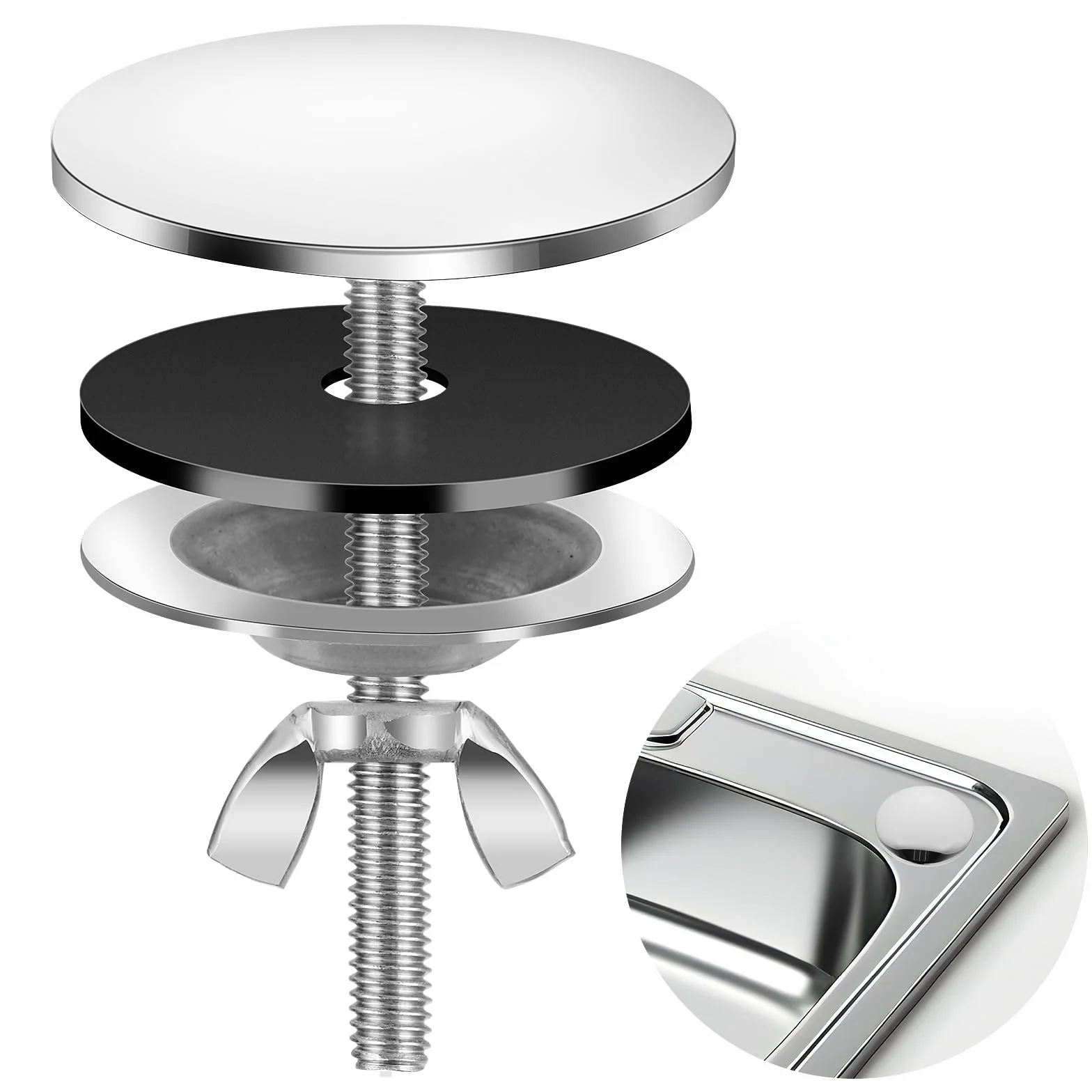 Cubierta para agujero de fregadero, cubierta de acero inoxidable, tapa de agujero de fregadero de cocina, accesorios de fregadero para decoración del hogar, cocina y baño (plateado)