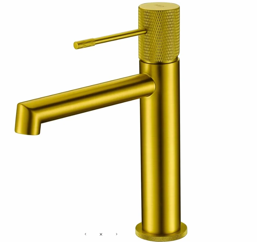IMEX Grifo Monomando Lavabo - BDD038-1 Cuerpo de Latón, Cartucho Cerámico Ø26mm TOP, Flexos 3/8”, Serie Line (Oro Cepillado)