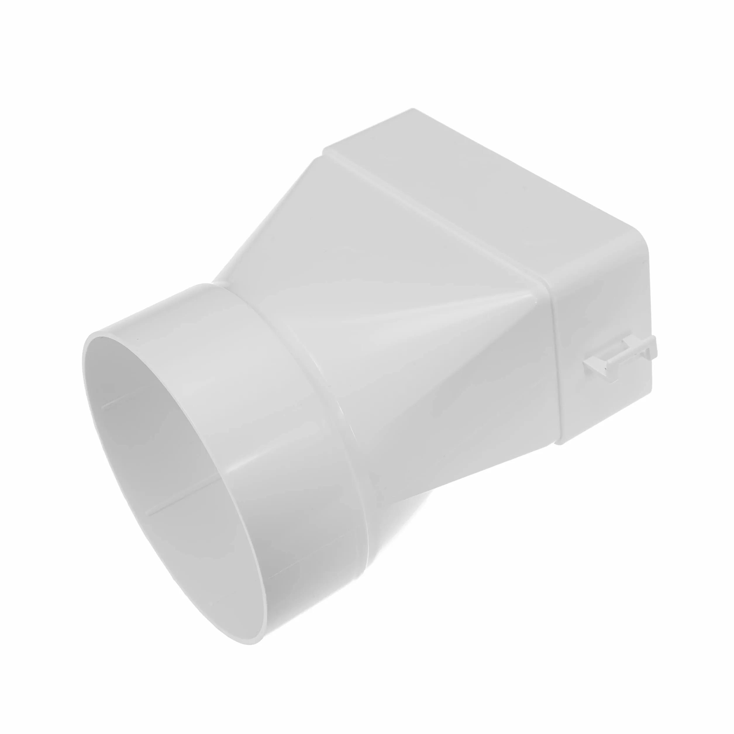Sistemas de Ventilación conector rectangular plano de 110 x 55 mm a conducto redondo de Ø100 mm con entrada corta horizontal de tubería, acoplamiento de salida - para calefacción y refrigeración