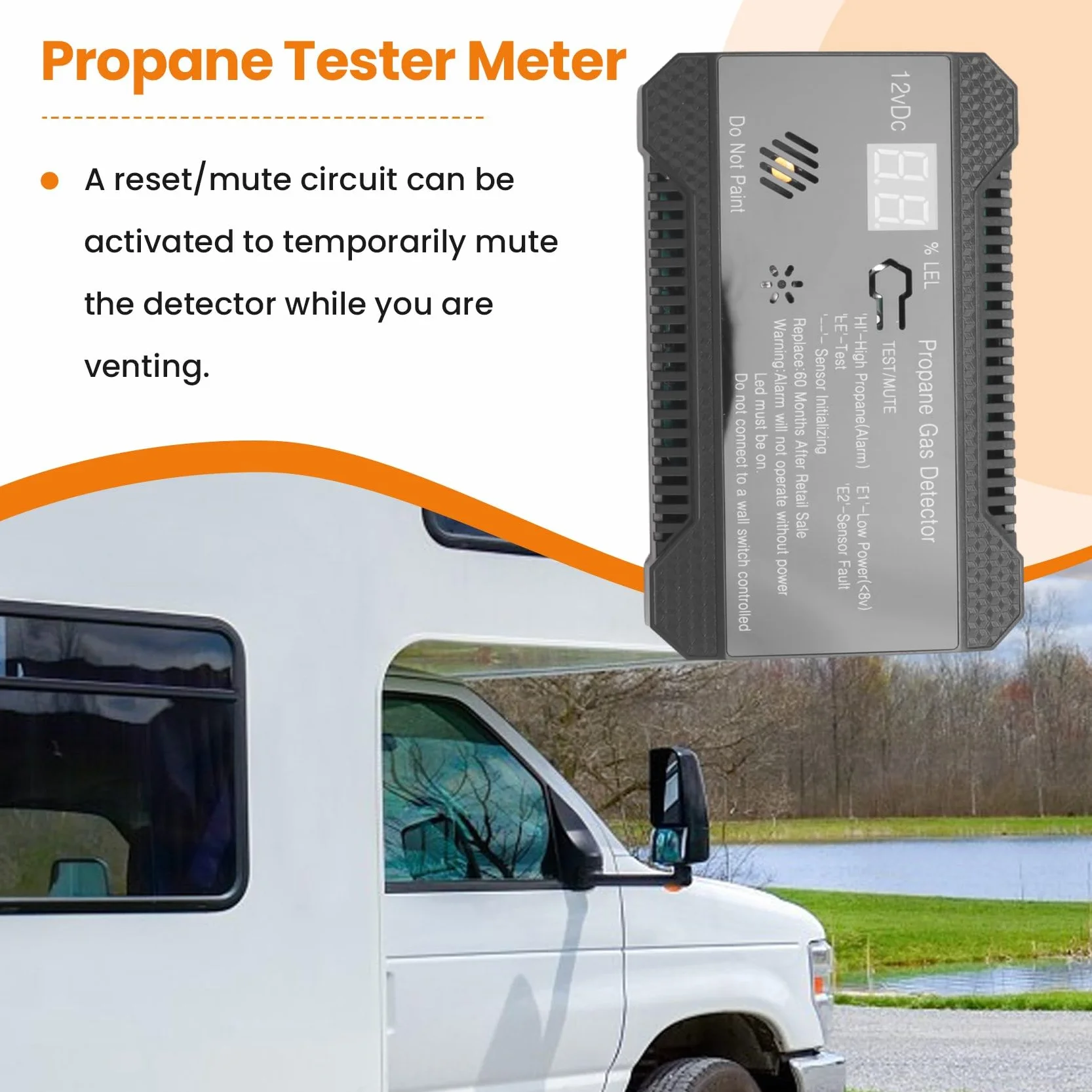 wudoo Detector de Propano 12V LPG Sensor de Gas Natural Alarma de Fuga 85DB Sirena para AutomóVil RV Hogar Medidor de Prueba de Propano Digital (Negro)