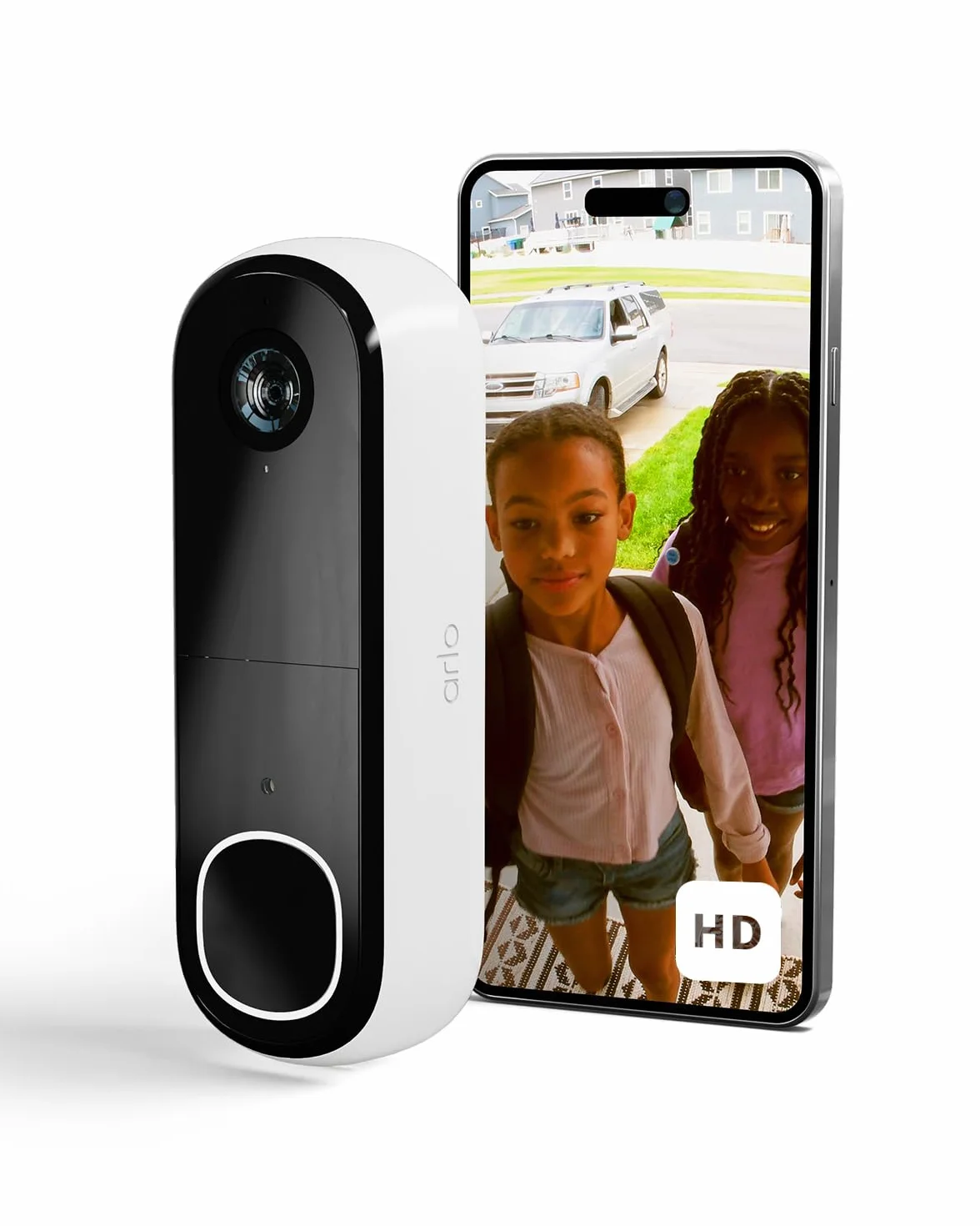 Arlo Essential FHD Videoportero WiFi, Cámara Exterior con Timbre, Detector de Movimiento, Visión Nocturna, Audio Bidireccional, Blanca