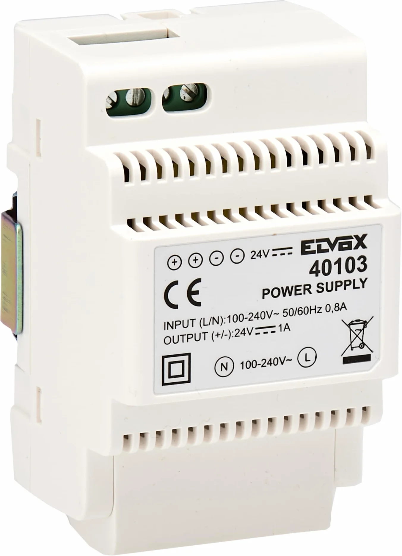 Vimar 40103 Alimentador para videoportero con salida 24 Vdc, alimentación 100-240 V~ 50/60 Hz, instalación en riel DIN (60715 TH35), ocupa 3 módulos de 17,5 mm, blanco
