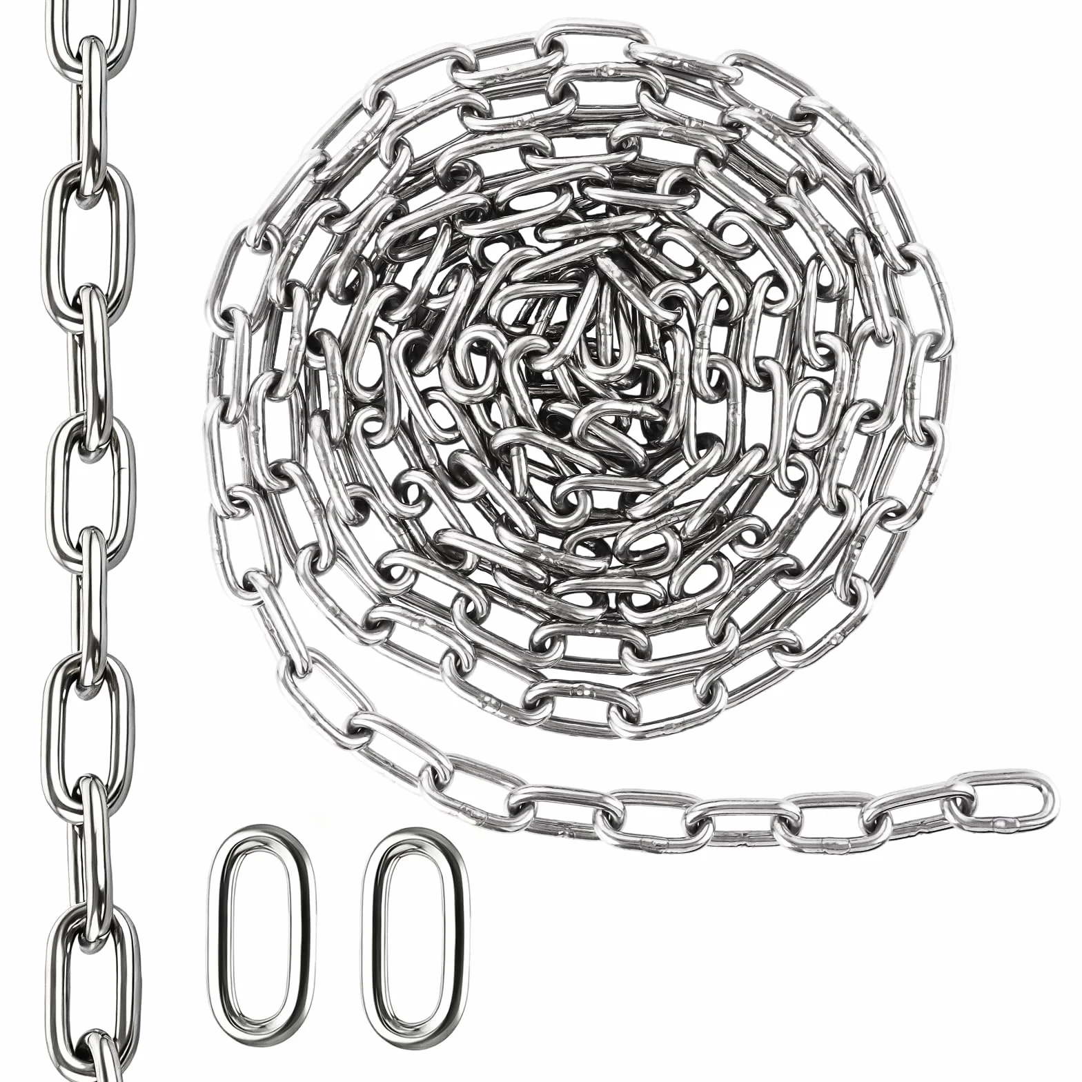 Cadena de acero inoxidable de 6 mm, cadena de acero inoxidable de 4 m, cadena de eslabones largos, cadena de eslabones de acero inoxidable, cadena de eslabones