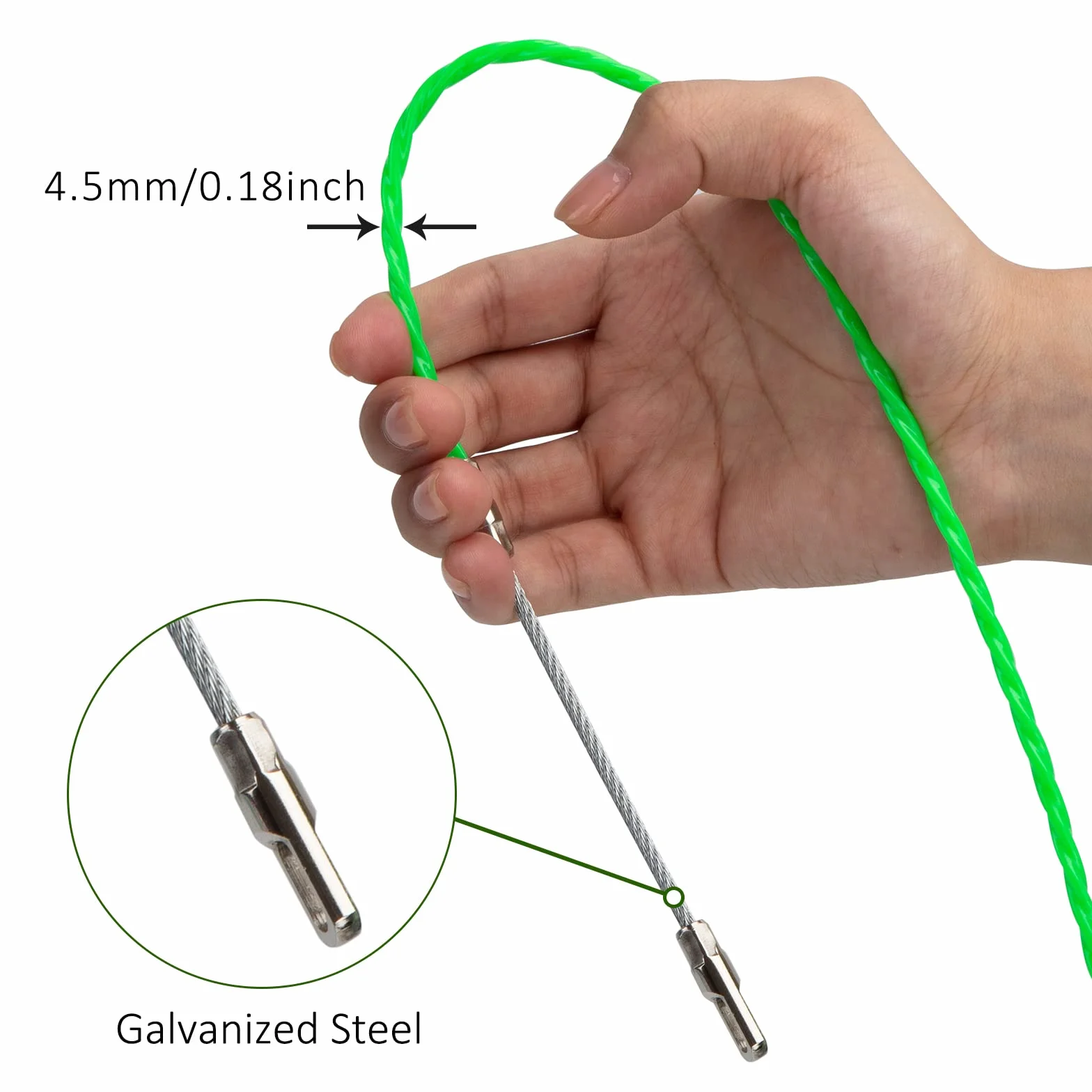 QIMEI-SHOP Guia Pasacables 10M Guía Pasacables Profesional Electricos Guia Cables de Poliéster con Muelle de Guía Diámetro 4.5mm para Colocación de Cables Verde