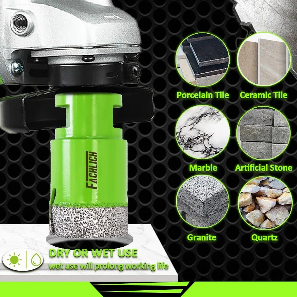 Broca de Diamante 40MM Vacío Soldadura para Perforación en Seco Porcelana Azulejo Granito Mármol M14