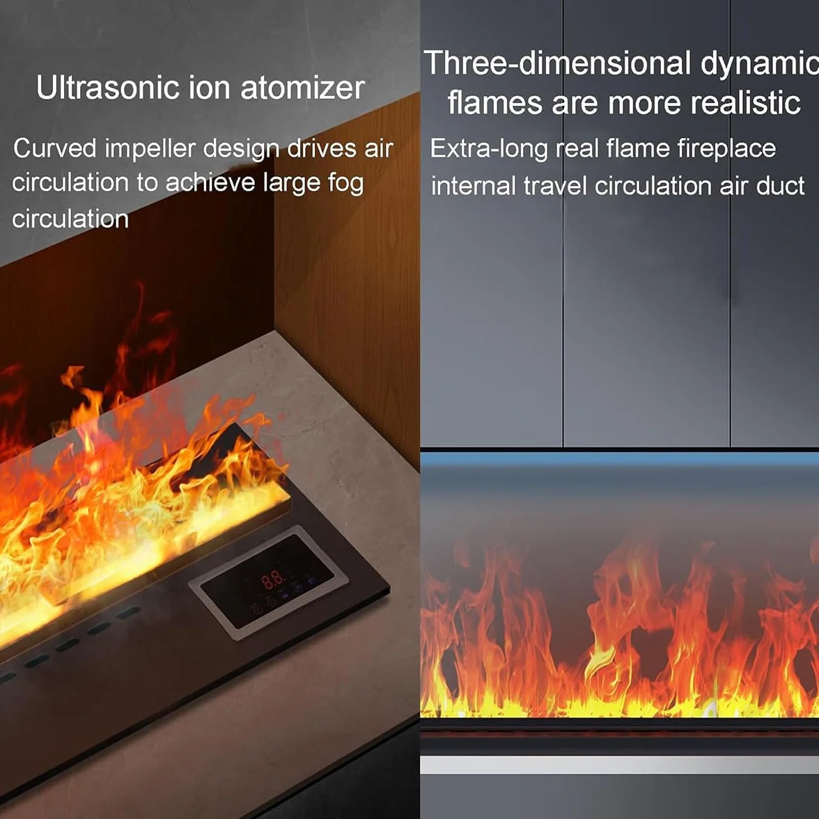 Chimenea de Vapor de Agua 3D, atomizada, con 7 Colores de Llama Ajustables y 5 Niveles de Brillo, Acero Inoxidable Cepillado, Control táctil/Remoto, 100 cm/39,3 Pulgadas
