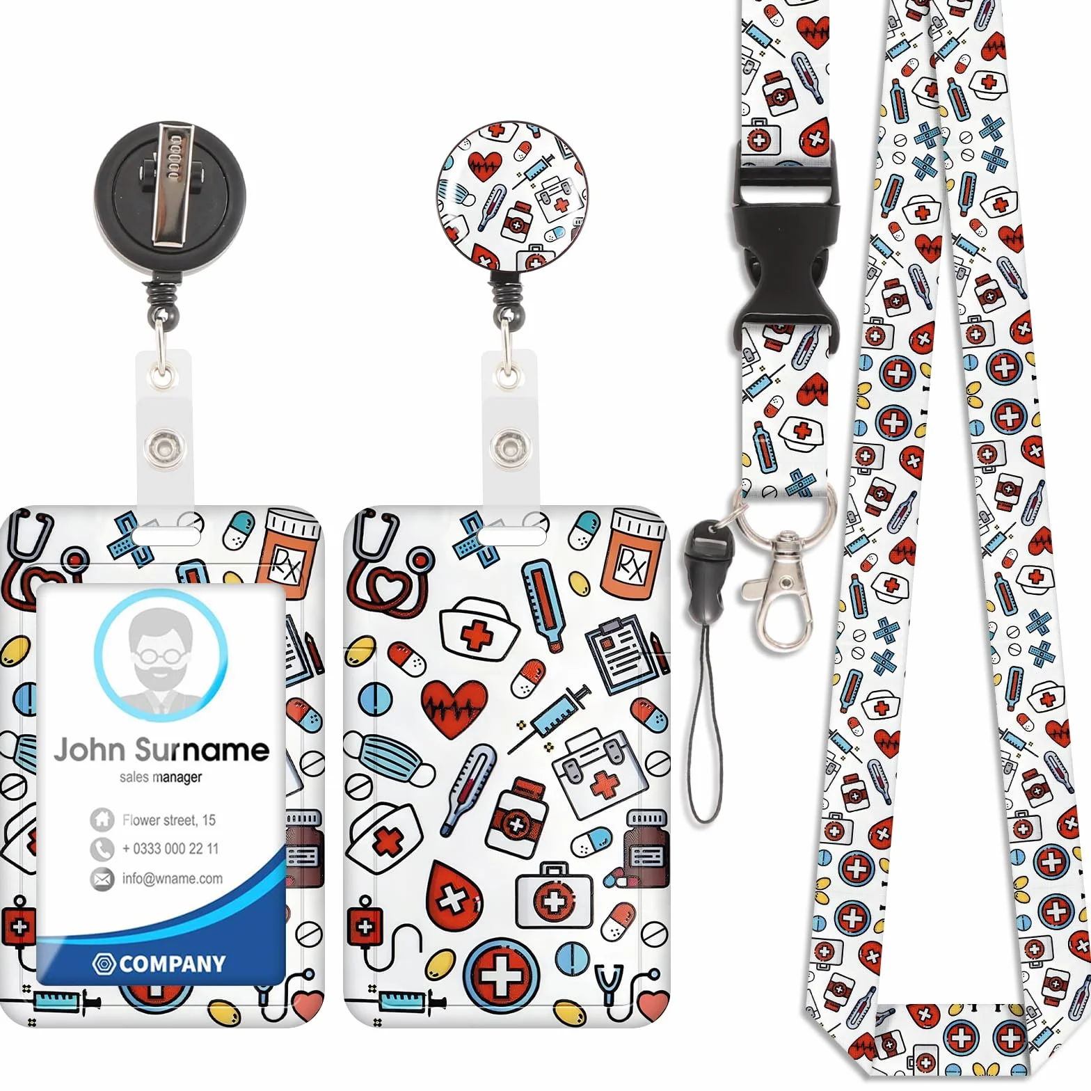 Lanyard Card Holder ID Badge, Porta Tarjetas Identificativas Tarjetero, Cordón Desmontable Retráctil con Clip, Cordón de Cuello Retráctil para Enfermera, Profesora y Alumno (Estilo 20)