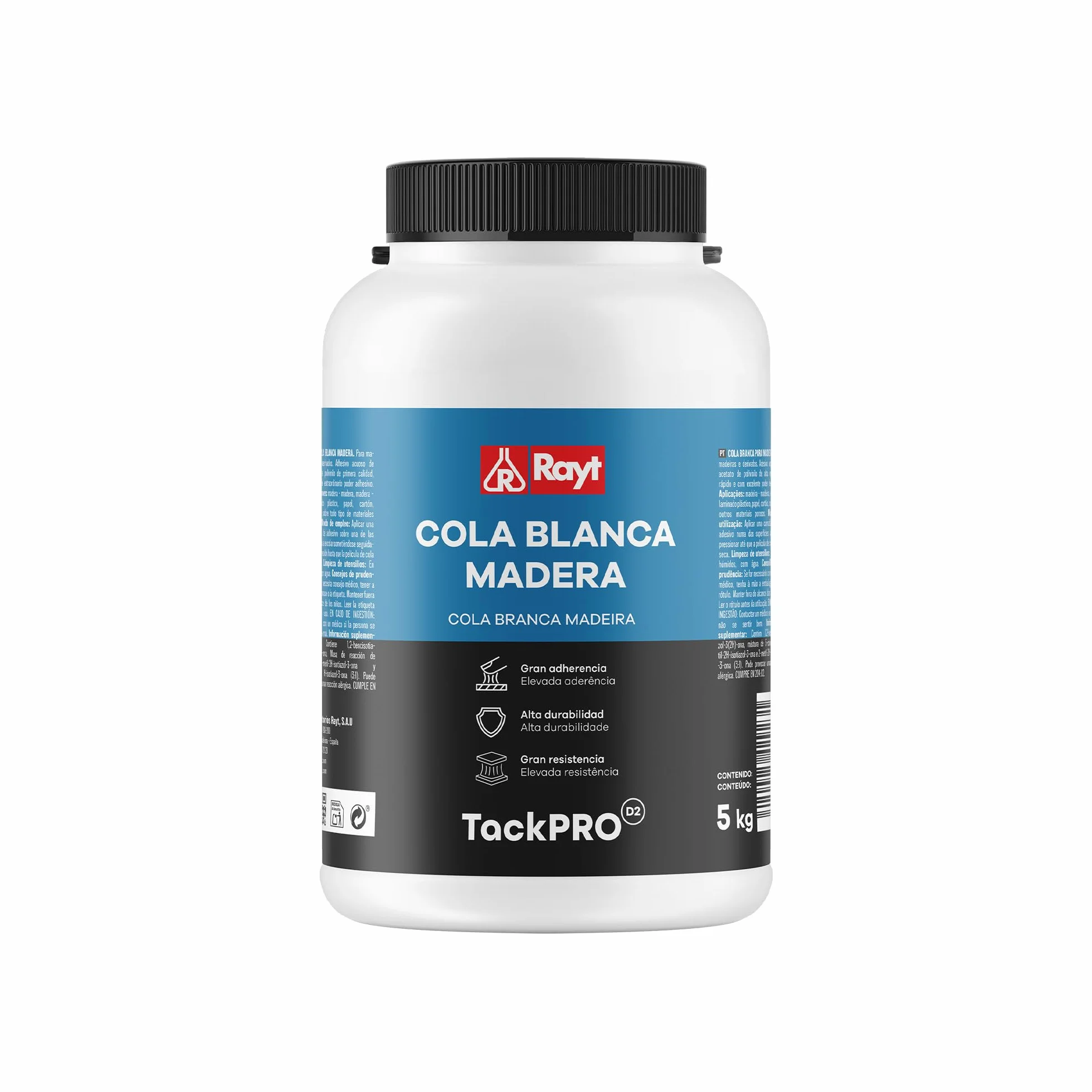 Rayt 429-23 Cola Blanca Tack Pro múltiples usos: Madera, Papel, cartón, cerámica y Todo Tipo de Materiales porosos, 5kg