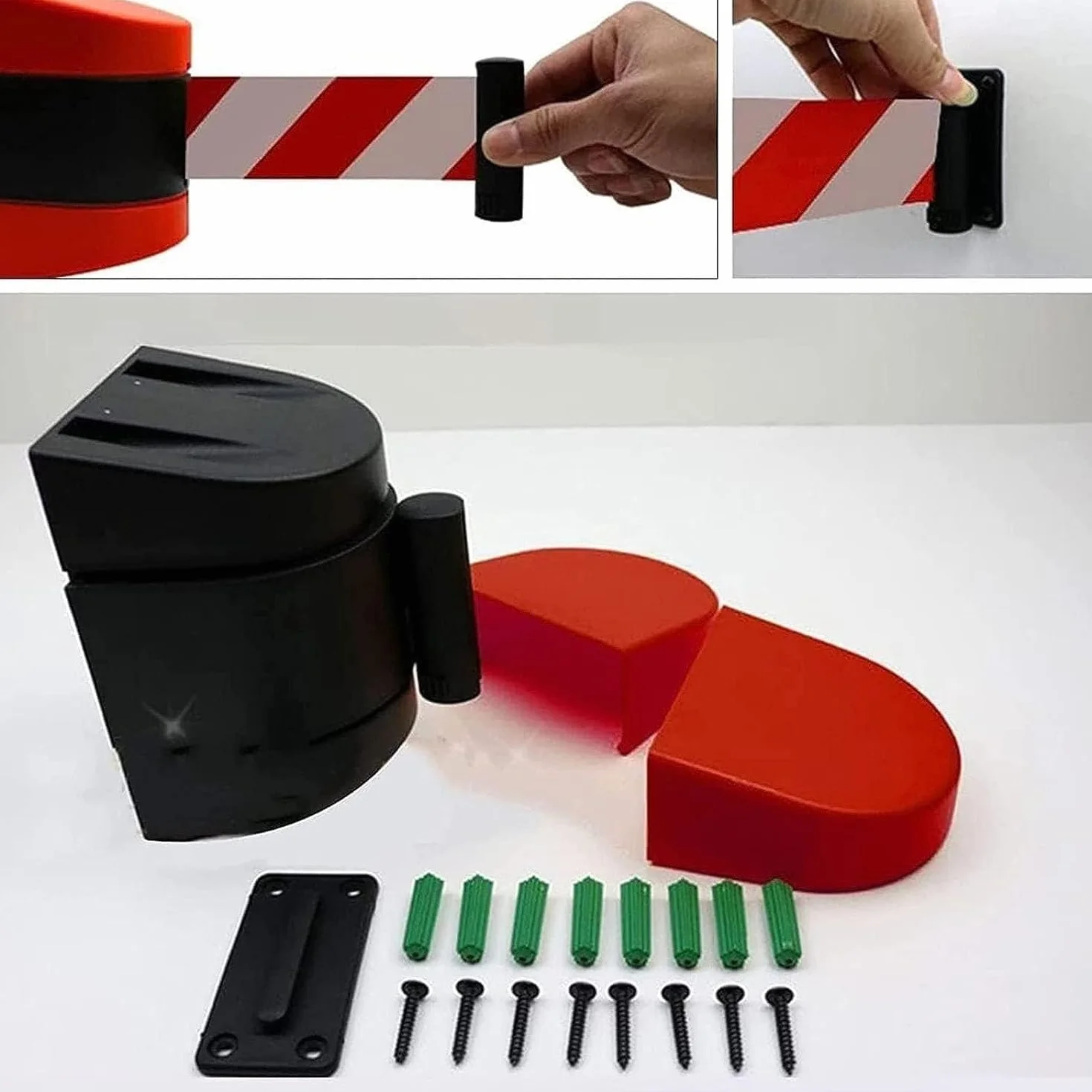 Barrera De Seguridad Retráctil De Pared De 5 M De Longitud con Soporte Y Kit De Montaje. Disponible En Negro, Rojo Y Amarillo. Ideal para Aeropuertos, Eventos, Escuelas Y Espacios