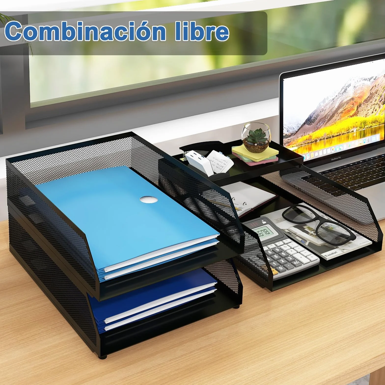 PUNCIA Bandeja para Cartas A4 3 Bandejas Metal Escritorio Organizador de Archivos Negro