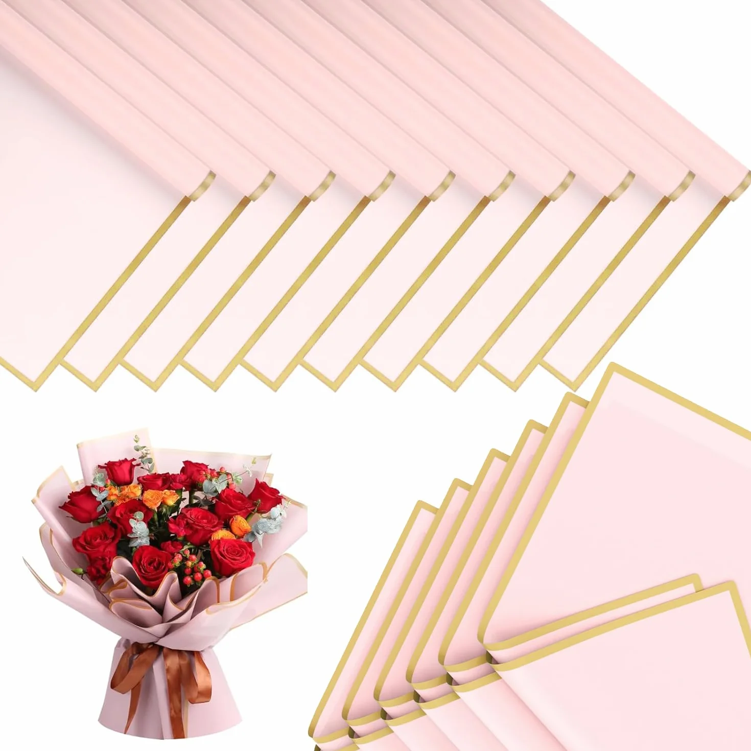 Papel de Regalo a Prueba de Agua, 20 Piezas, para Flores y Bodas (Rosa)