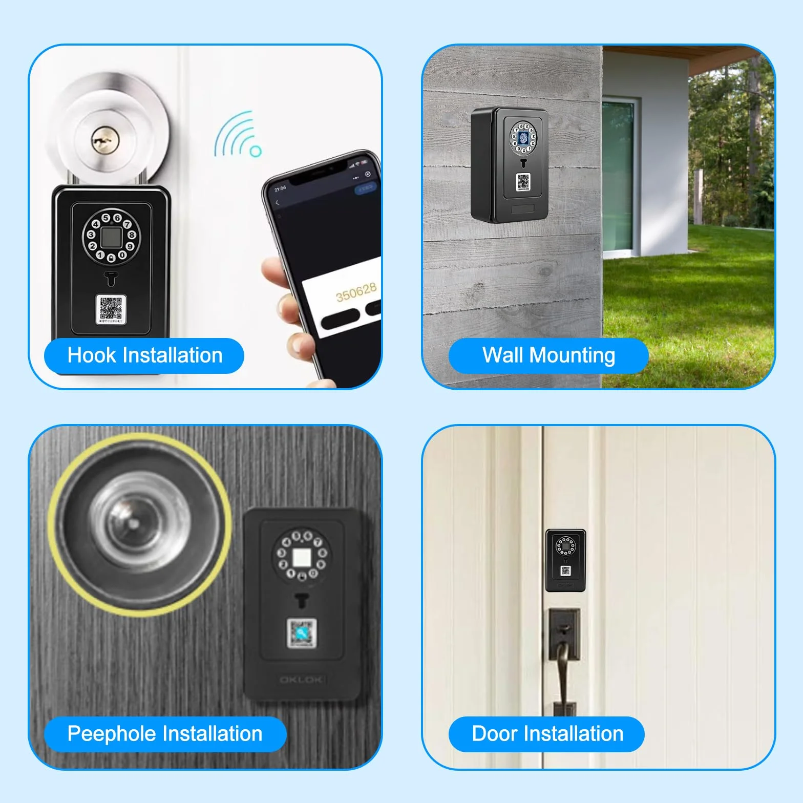 Caja fuerte para llaves con código numérico inteligente con contraseña, huella dactilar, Bluetooth, autorización remota, desbloqueo por aplicación, caja fuerte de llave montada en la pared para