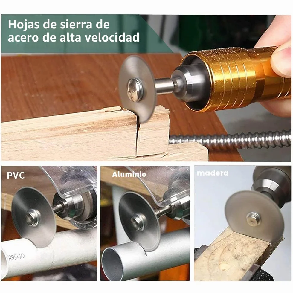 32 Piezas Discos de Corte para Dremel, Disco Corte Diamante & Mini Hoja de Sierra Circular HSS & Mini Disco de Corte de Resina (3mm Mandril) para Madera, Vidrio, Plástico, Piedra, Metal