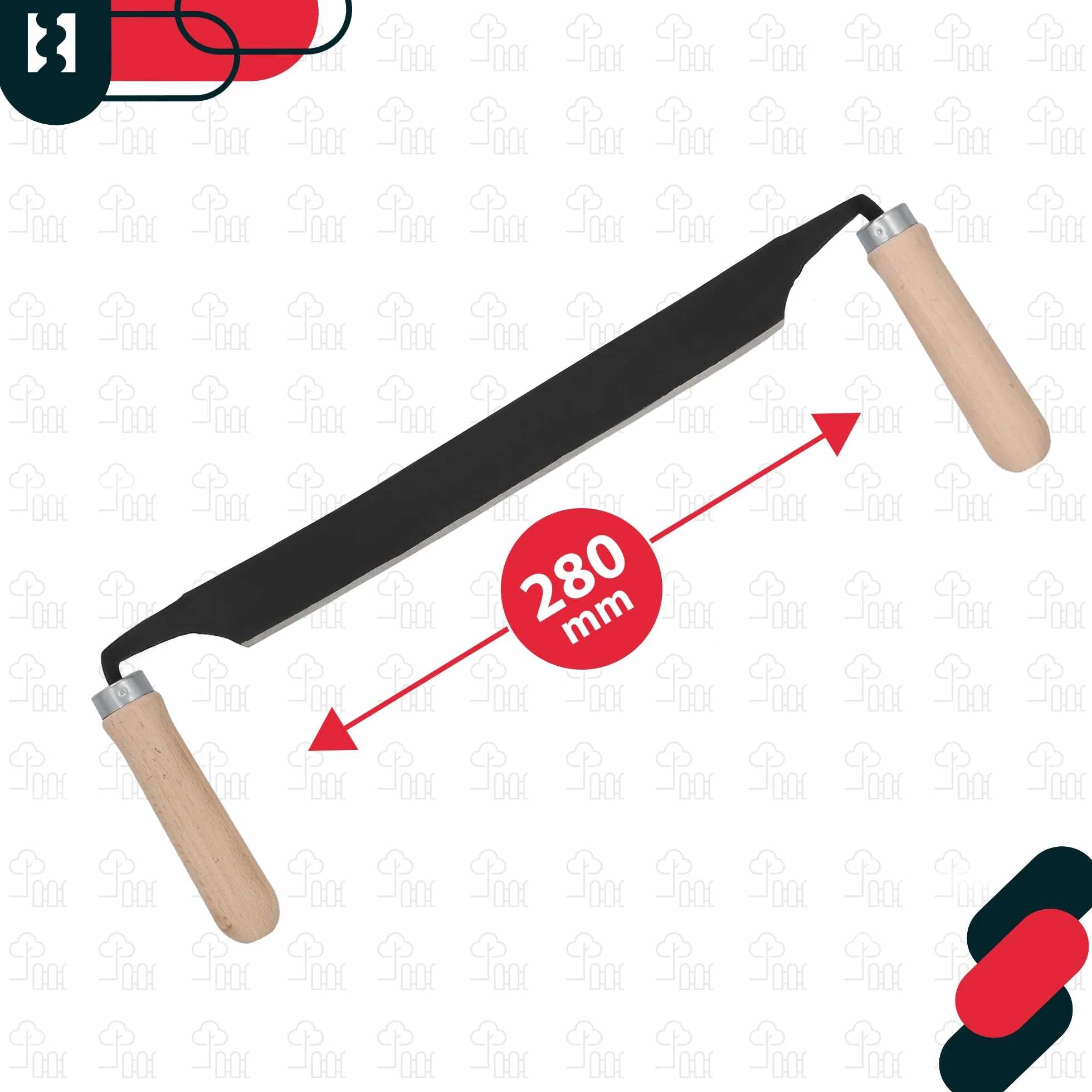 KOTARBAU® Cuchillo de Tracción - Cuchillo de Tracción Recto - Acero al Carbono - 280 mm - Negro - Desbastadora Manual - Herramienta para Madera - con Mango de Madera Ergonómico