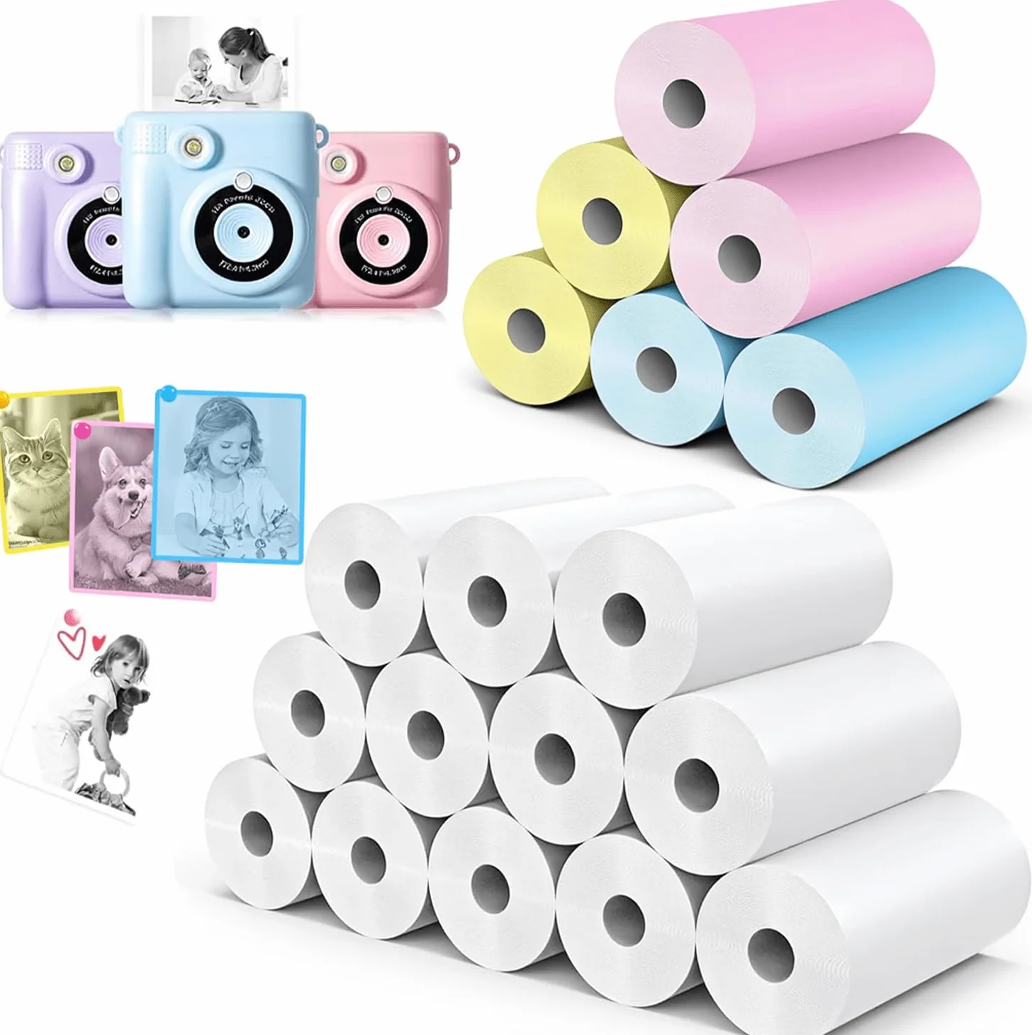 18 rollos de papel de repuesto para cámara para niños, compatible con la mayoría de cámaras de impresión instantánea para niños (2.25 x 1 pulgada)