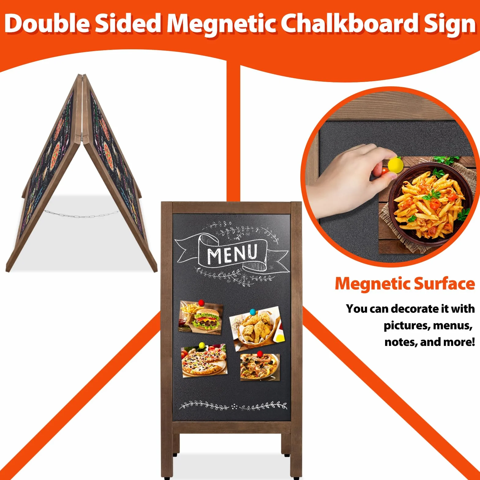 Pizarra Caballete de Pie 105x45cm Marco Madera Magnética para Restaurante Bar