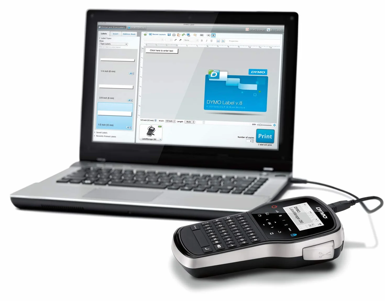 DYMO LabelManager 280 Kit de etiquetadora portátil recargable con teclado QWERTY y 2 rollos D1