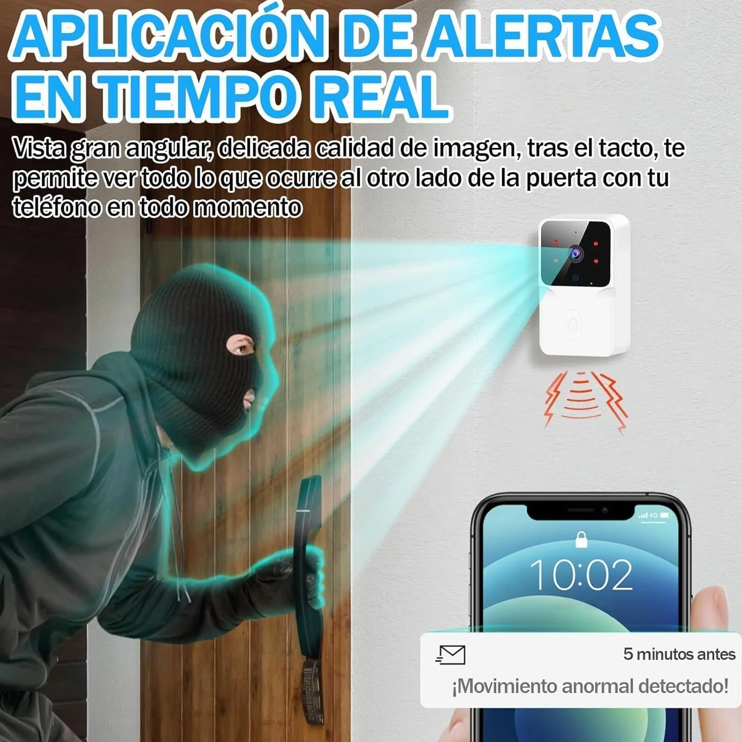 Videoportero Inalámbrico WiFi con Cámara HD1080P Visión Nocturna Resistente al Agua Control por App