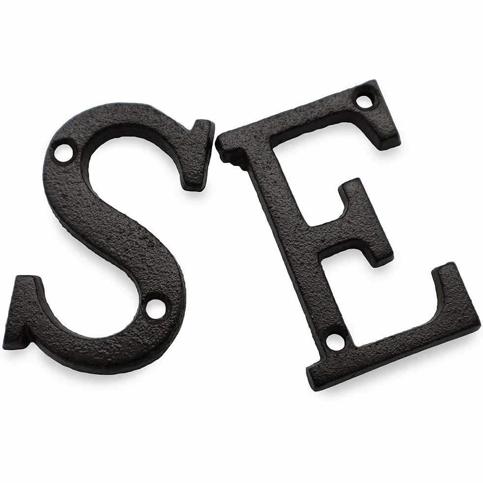 ausuky 1x Placa de Hierro Forjado Negro Envejecido para Puerta de Casa y Garaje, Letras Alfabeto y Números (E)