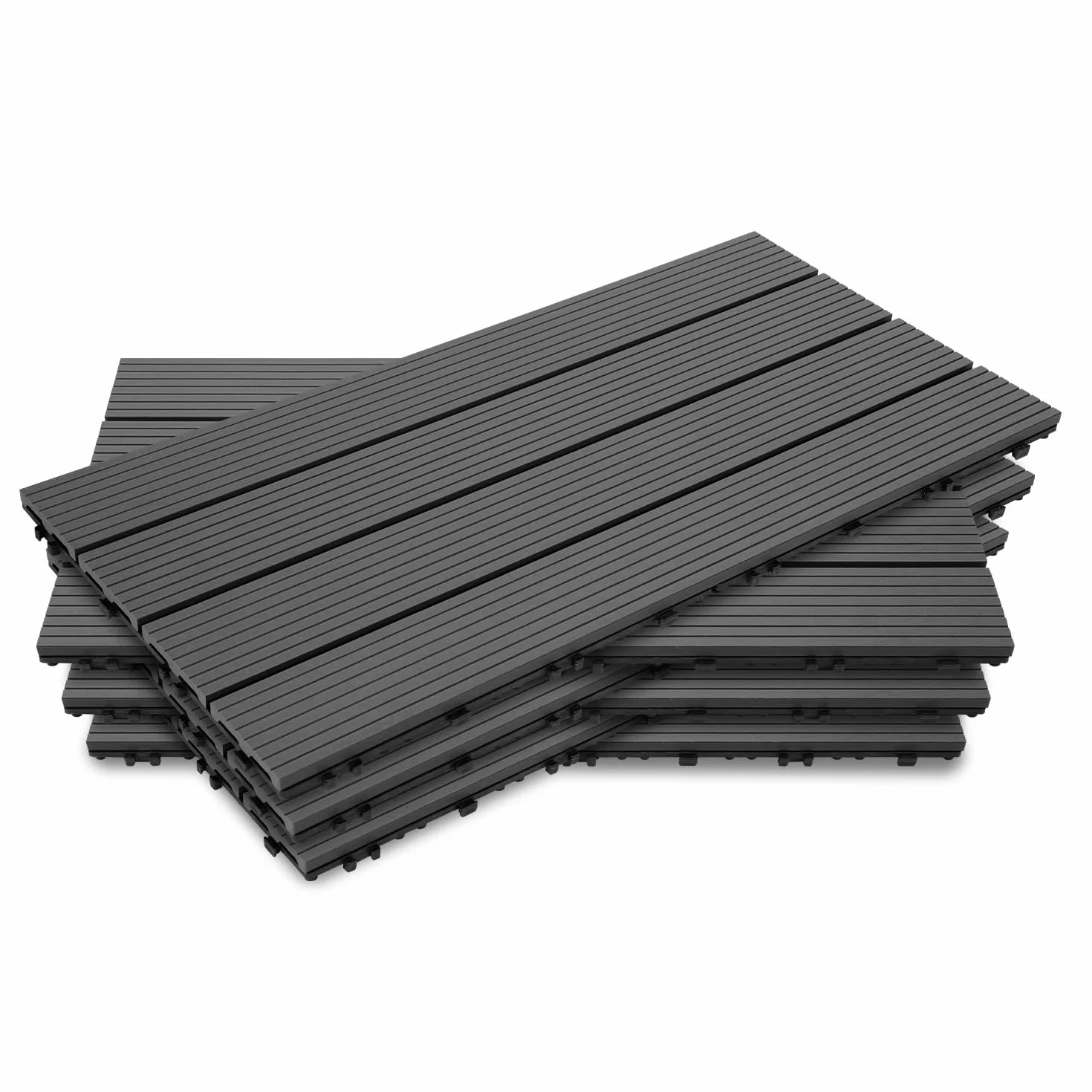 Azulejos de WPC 60 x 30 cm, 36 unidades/6 m², gris, sistema de clic, azulejos, aspecto de madera, suelo de clic, terraza, balcón, color: gris