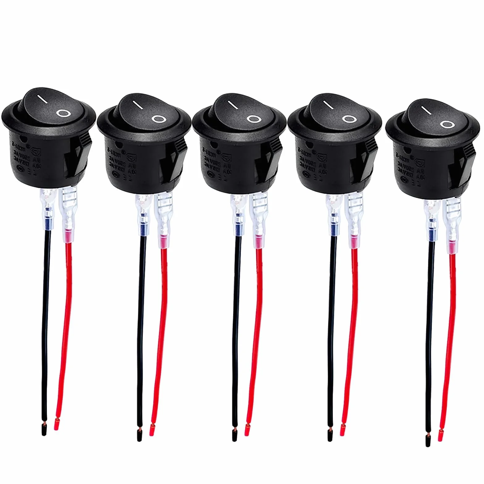 5 Piezas Interruptor 12v con Alambres Soldados,2 pin,Interruptores Pequeño Negro,Interruptores de Palanca,Mini de Encendido,Botón Coche,para Remolque,Coches,Camiones,Jeep(6A-125V CA,3A-250V)