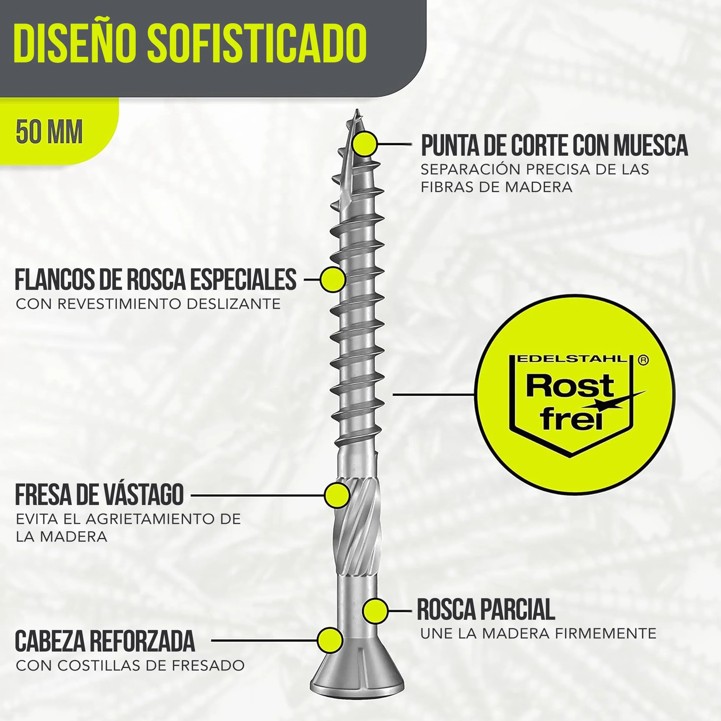 Tornillos para terraza Muesca de corte Torx | A2 TX25-5,0x50mm - 200 uds| Tornillos para tarimas de acero inoxidable de primera calidad con recubrimiento deslizante, tornillo tarima madera