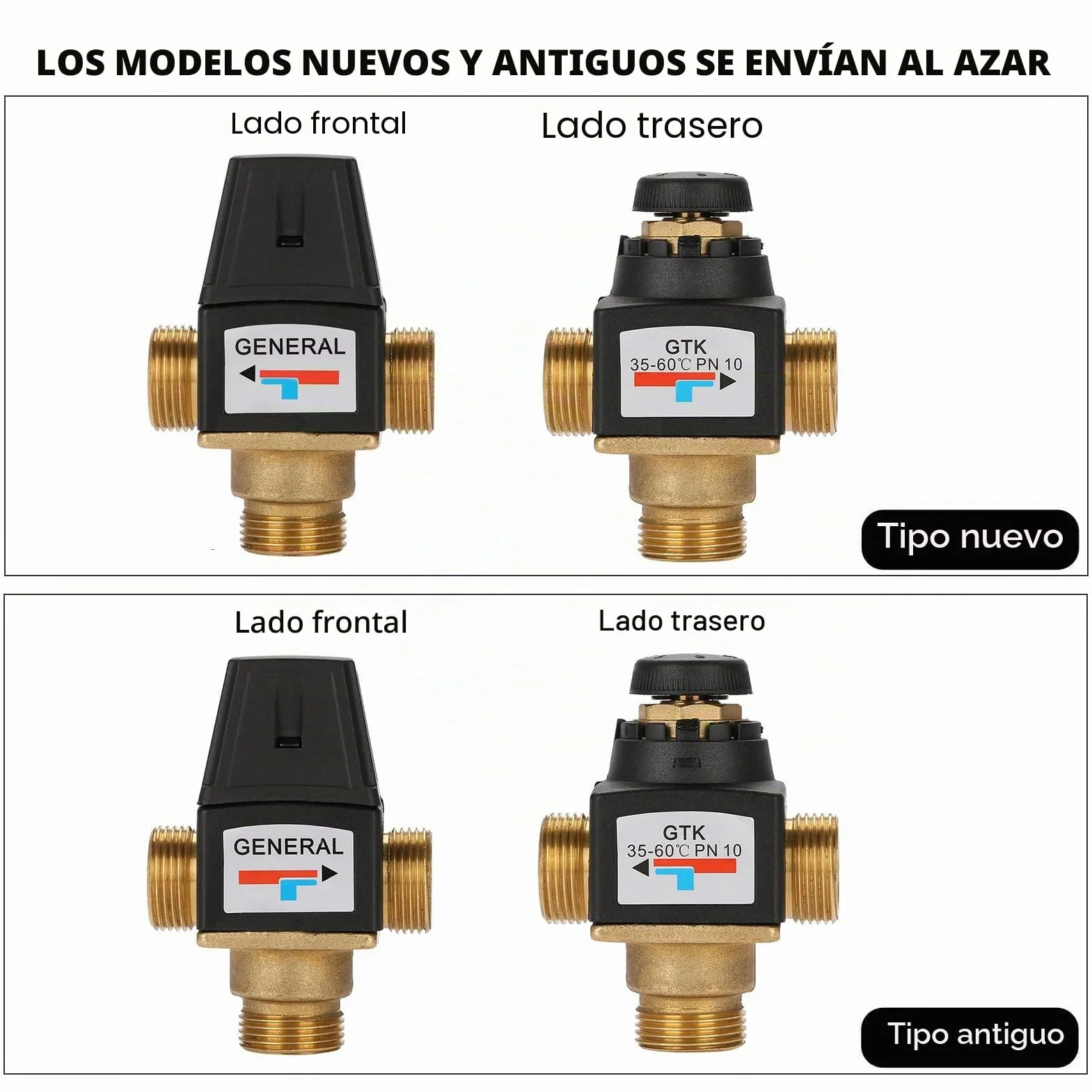 Válvula mezcladora termostática, válvula mezcladora termostática de latón DN20 de 3 vías, para Calentador de Agua Sola, de 35 a 60 grados, función antiquemaduras