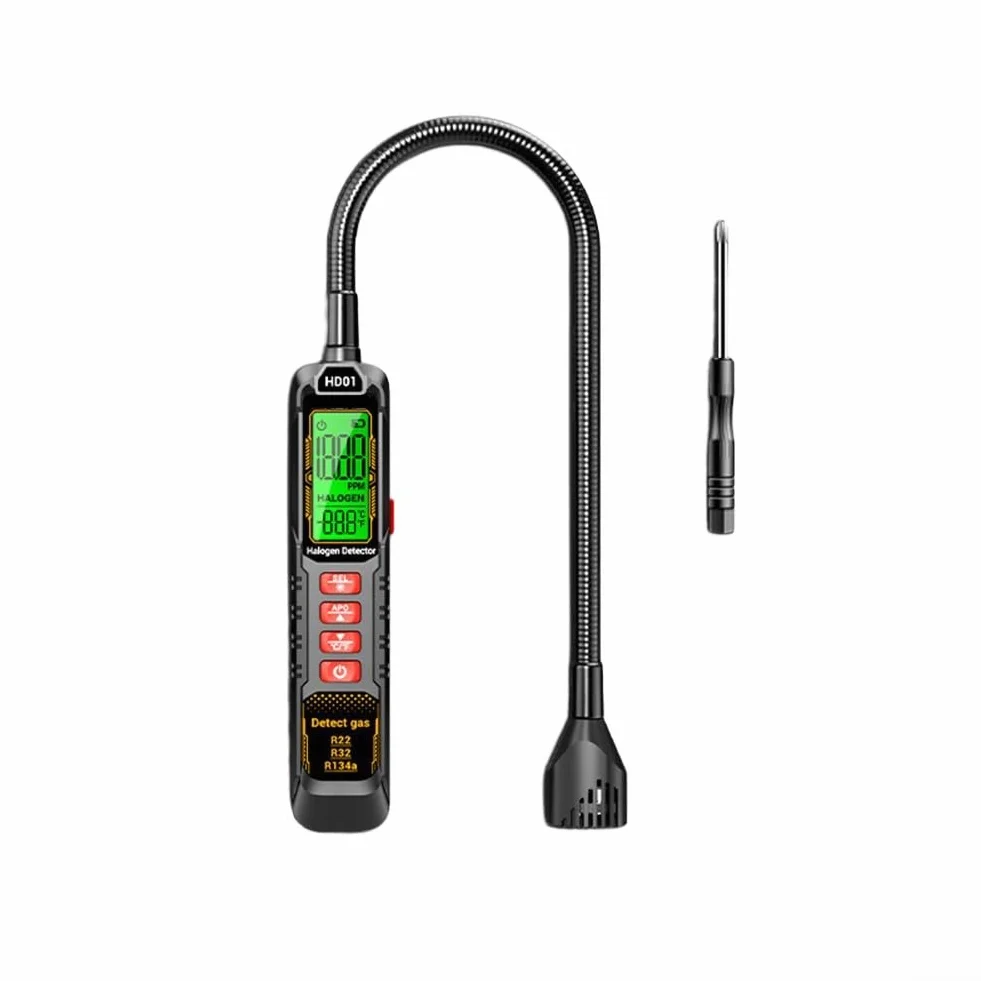 Detector de fugas halógeno Analizador de gas para R22 R32 R134a Aire acondicionado y refrigerador Herramienta de prueba recargable Unidad negra()