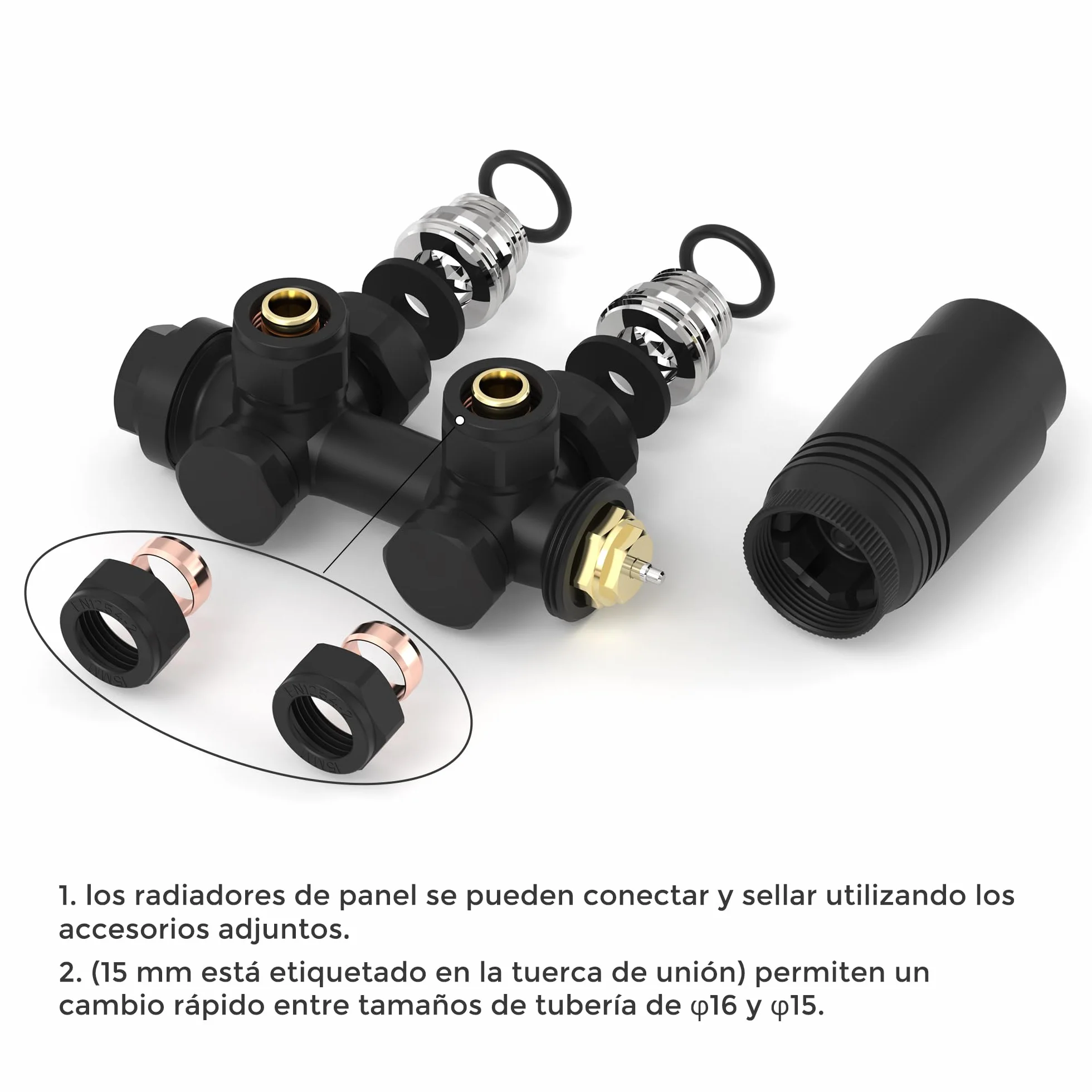 Vancoco Válvula de radiador angular válvulas para radiadores con bloqueo H conexiones centrales de 50 mm universal válvula radiador con cabezal termostático válvula para radiador negro