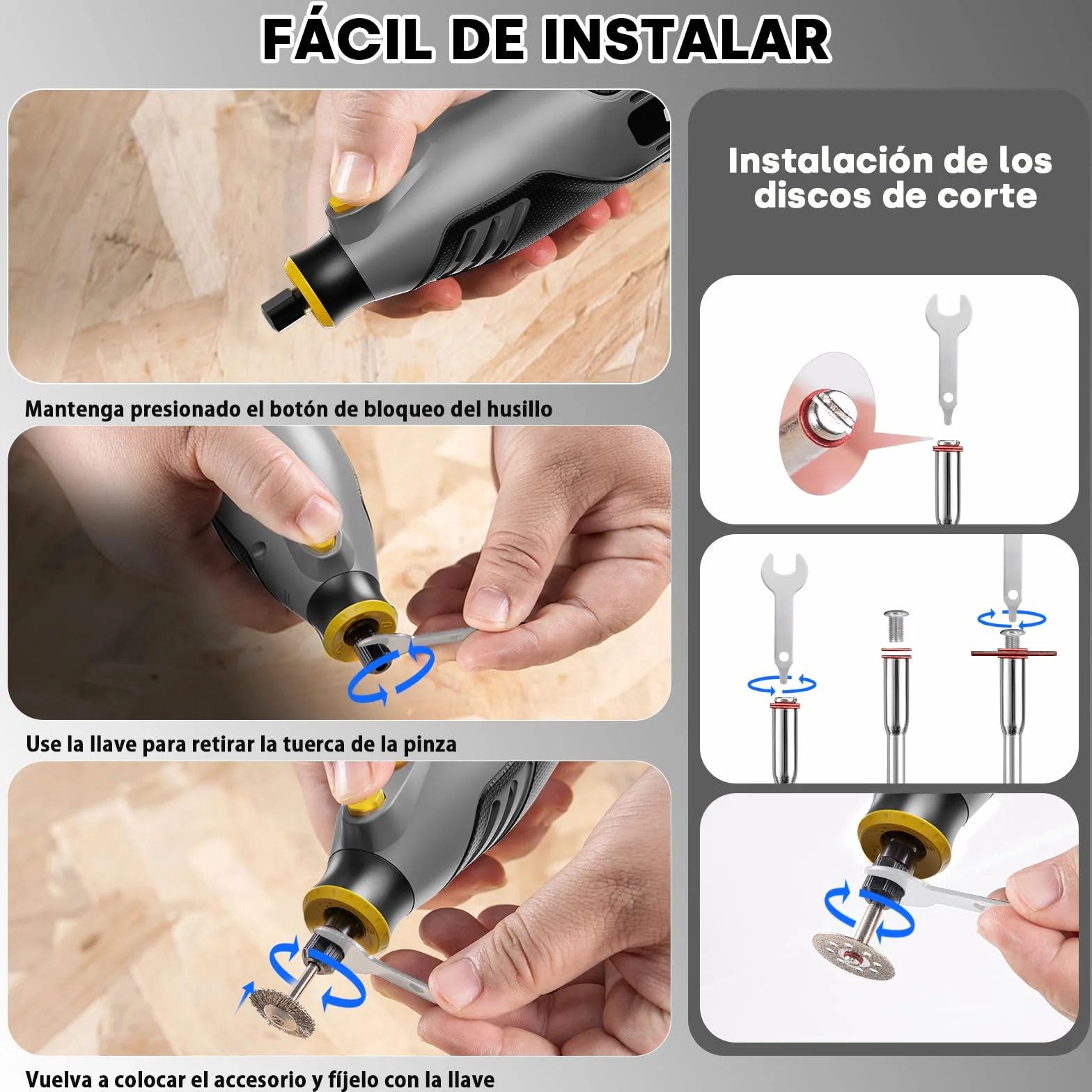 Enventor Mini Amoladora Eléctrica 130W con 206 Accesorios, Mini Herramienta Rotativa Multifunción con 6 Velocidades Ajustables, 10000-35000RPM, para Grabar, Aamolar, Pulir, Taladrar