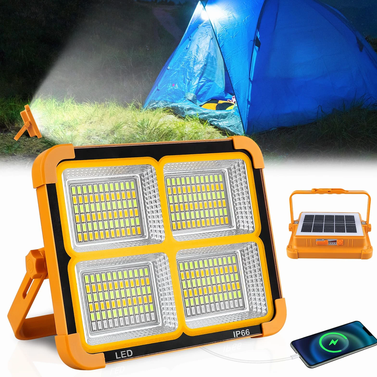 Foco LED de construcción, con batería, portátil, 200 W, luz de trabajo LED, recargable por USB, 4 modos de luz, foco LED con batería, lámpara de obra para emergencias, camping, garaje