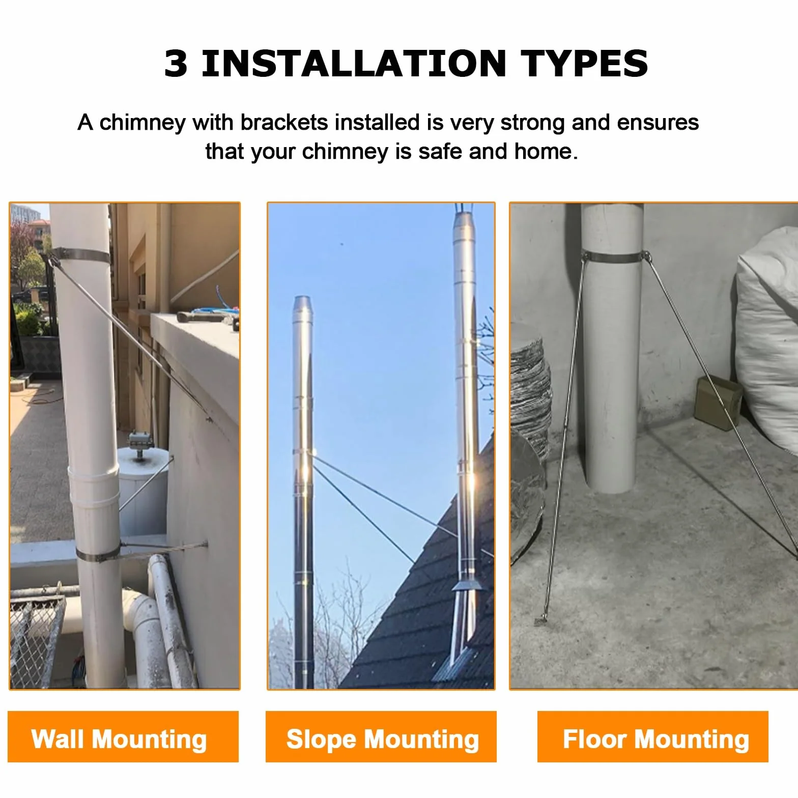 Soporte de tubo de chimenea for estabilidad contra el viento, soporte de pared universal extendido for estufas de leña en lofts o cabañas de troncos(Hoop Dia 10"(250mm))