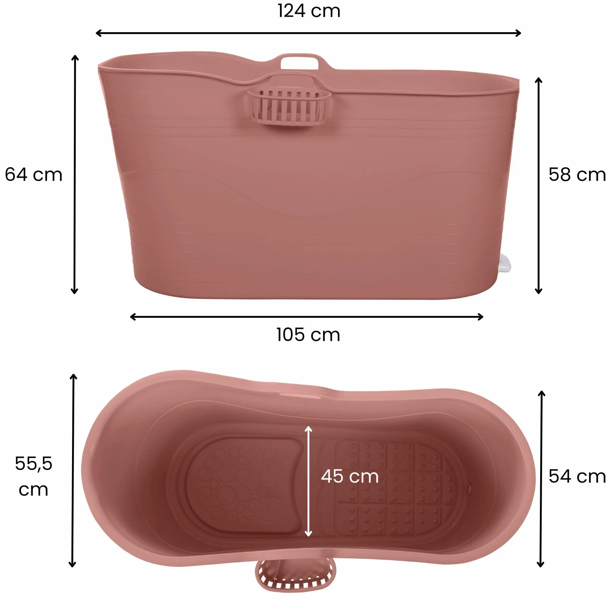 HelloBath® – Bath Bucket XL (Comfort) – 122 cm – Bañera para adultos – Baño de hielo – Manguera de desagüe extensible hasta 3 m – Extras: bandeja, grifo y funda protectora - Terracota