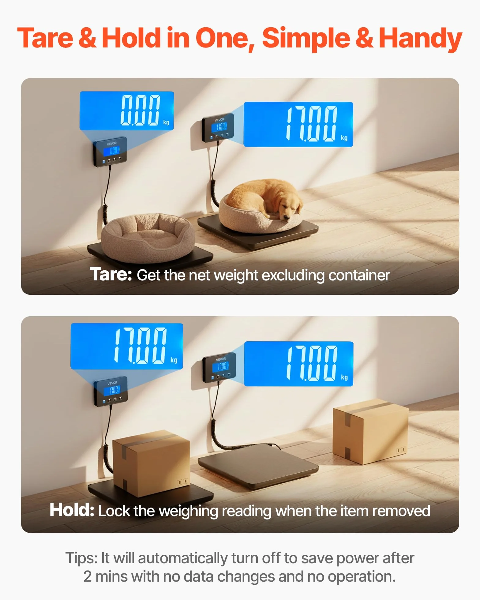 VEVOR Báscula Digital para Paquetes 200 kg Plataforma con Tara Retención Pantalla LCD