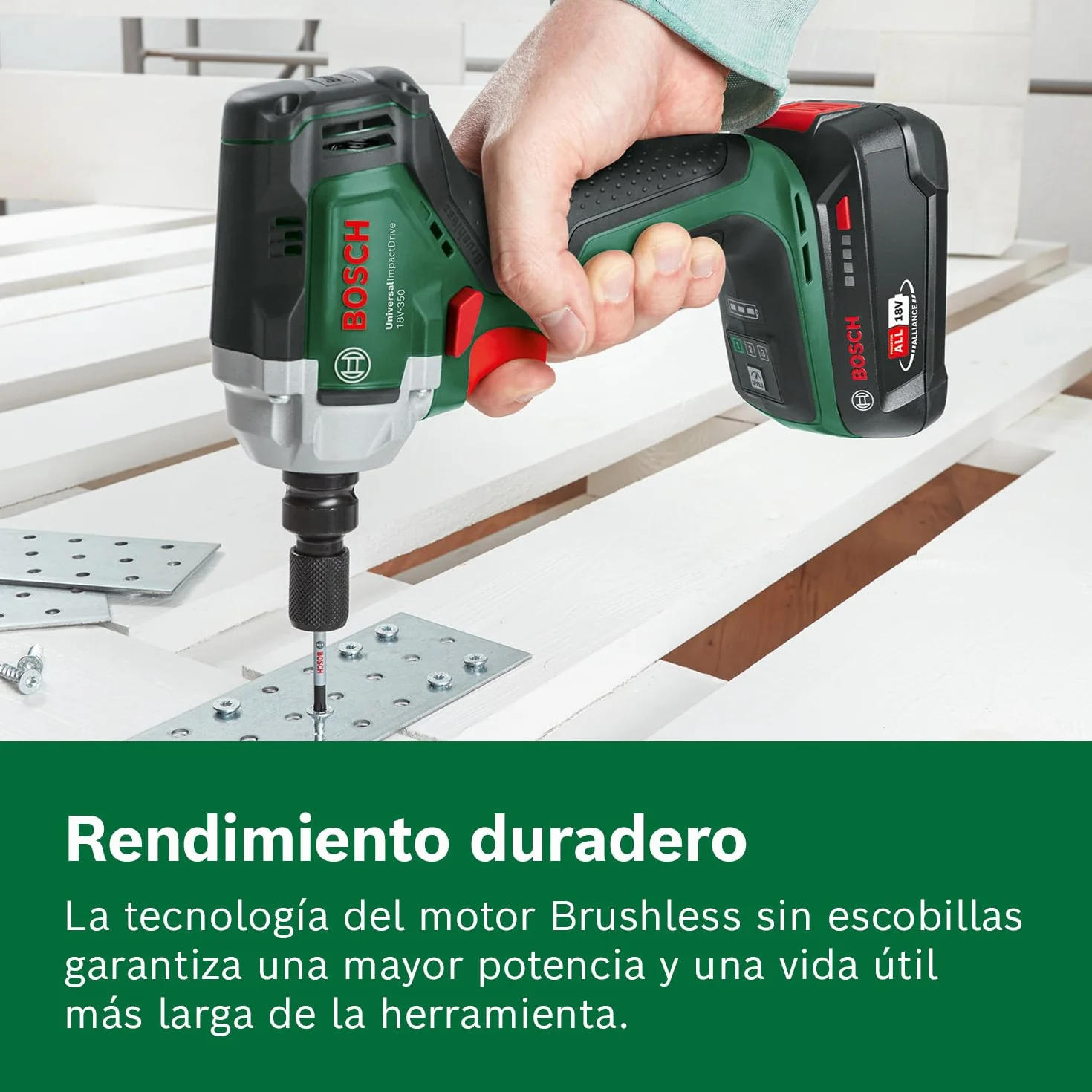 Bosch llave de impacto a batería UniversalImpactDrive 18V-350 (apriete potente y fijación en la obra; par de apriete máx.: 350 Nm; adaptador hexagonal; set de tuercas; sin batería)