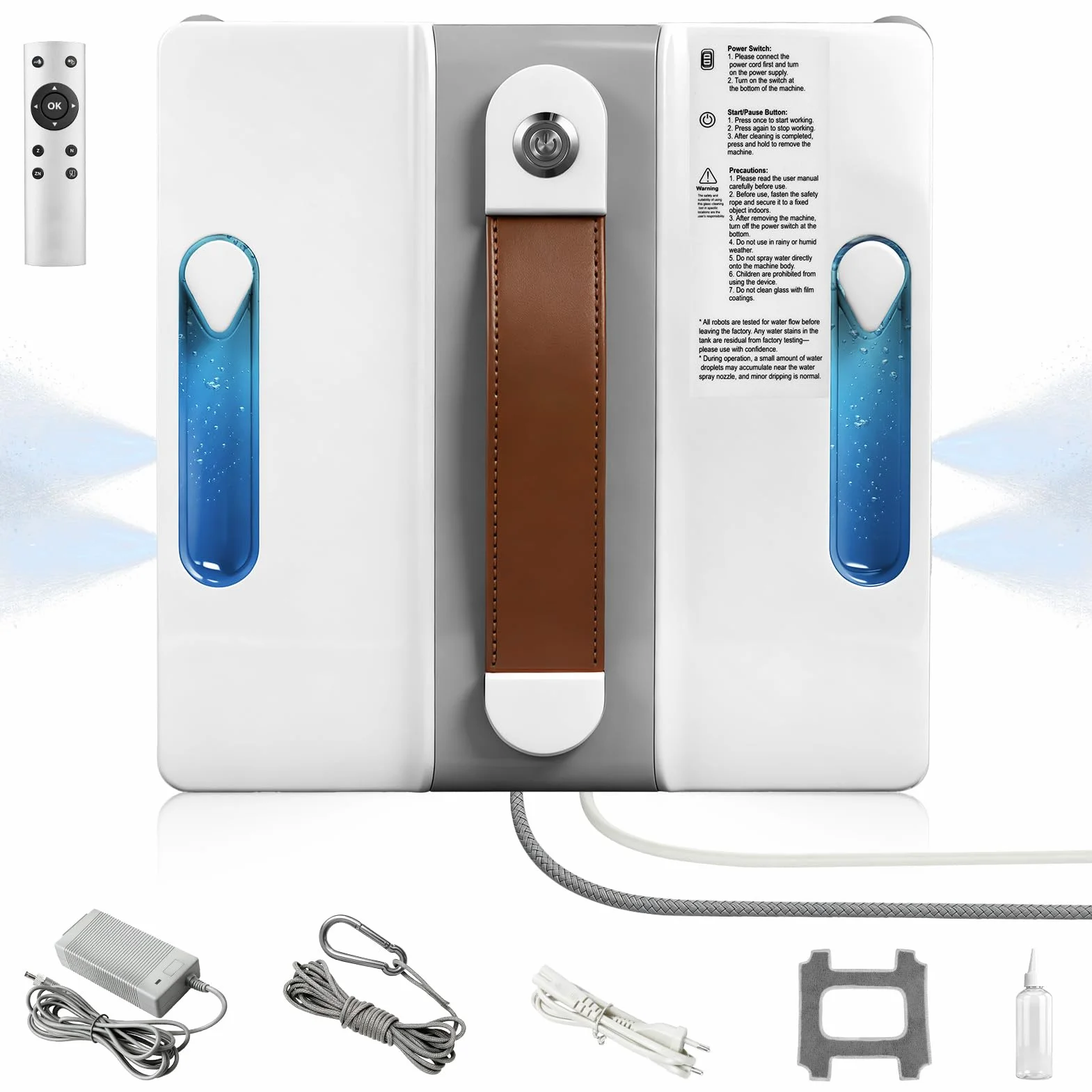 Robot Limpiacristales 4000PA, 3 Modos Limpieza, 4 boquillas y Cuerda Seguridad 5 Metros, Limpiacristales Electrico para Ventanas de Interior y Exterior