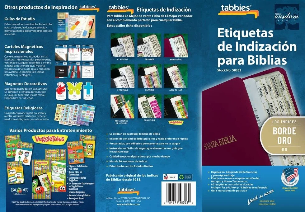 Tabbies Pestañas de indexación bíblica española doradas, Antiguo y Nuevo Testamento, 80 pestañas