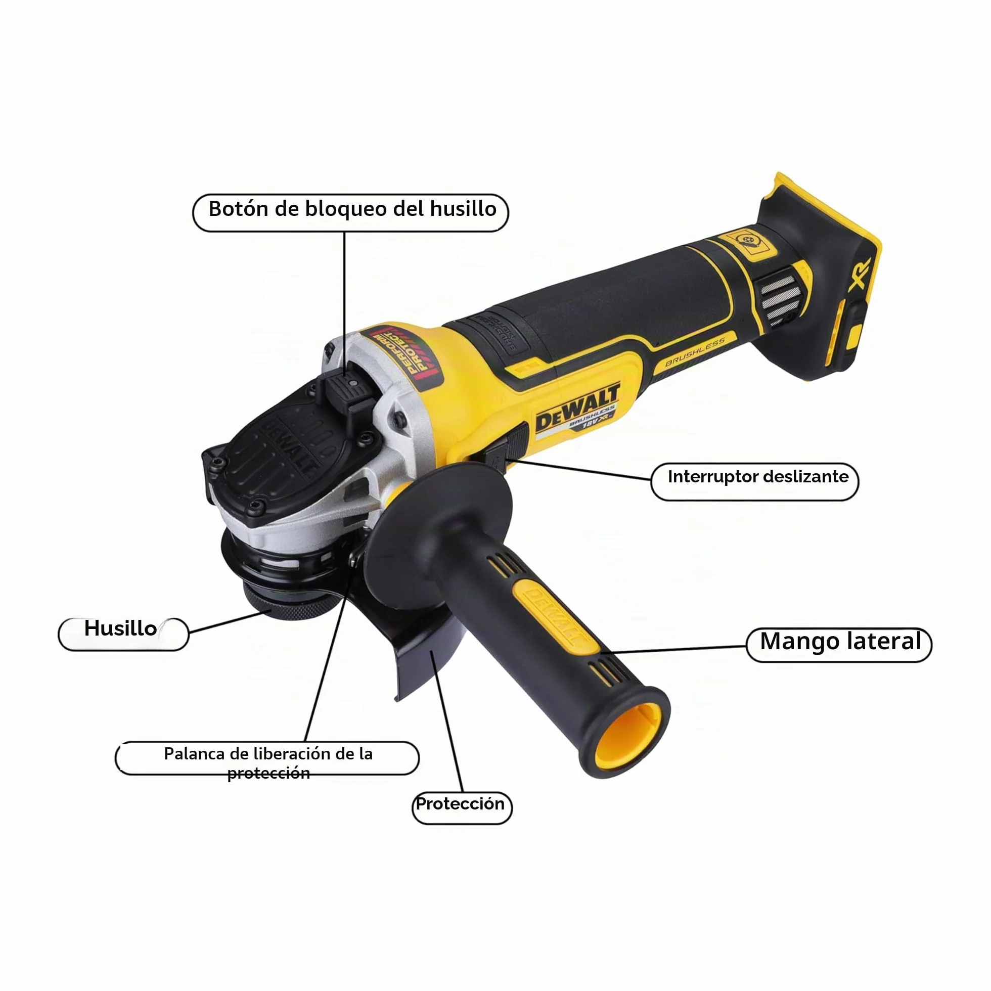 DEWALT DCG405N - Amoladora angular para 125 mm, 18 V XR, sin disco y sin cargador/batería