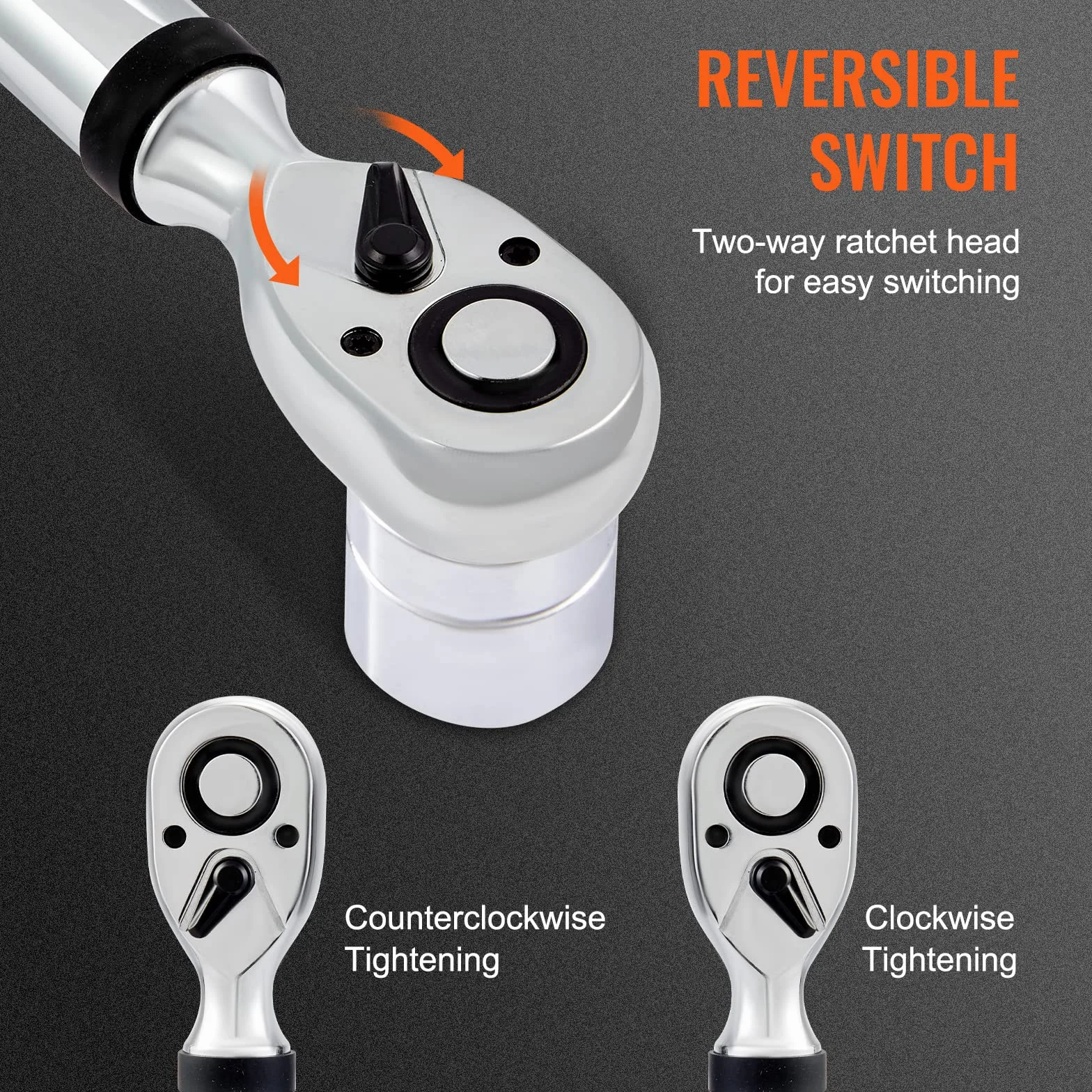 VEVOR Llave Dinamométrica Digital 1/2" Llave de Torsión 34-340 N.m Precisión ±2% Llave de Carraca Ajustable 72 Dientes LED Zumbador Vibración Respaldo con Adaptadores Extensión Kit de Mantenimiento